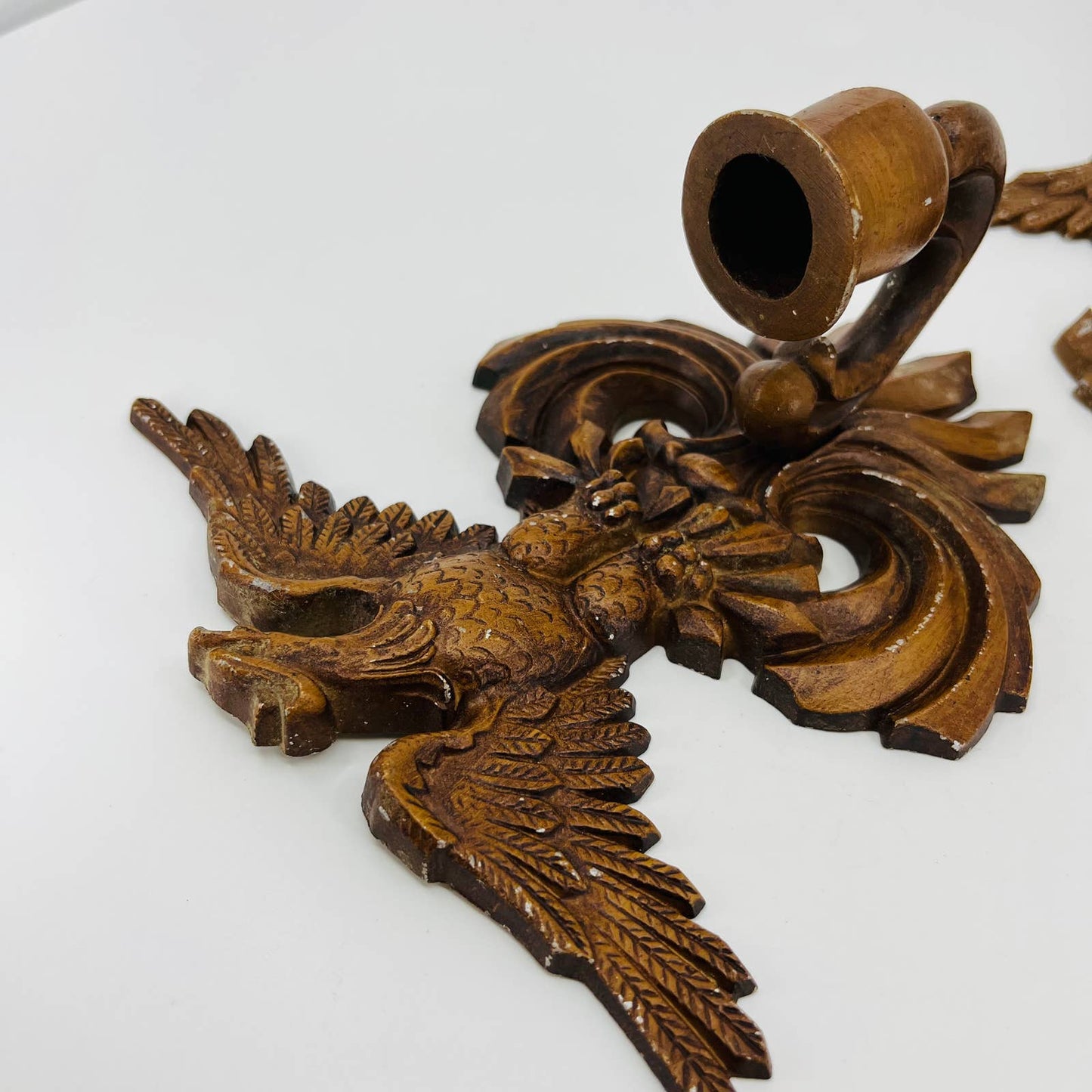 VTG 1960s Brown Cast Aluminum Aluminum Eagle Candle Wall Sconces Set 7” TB7