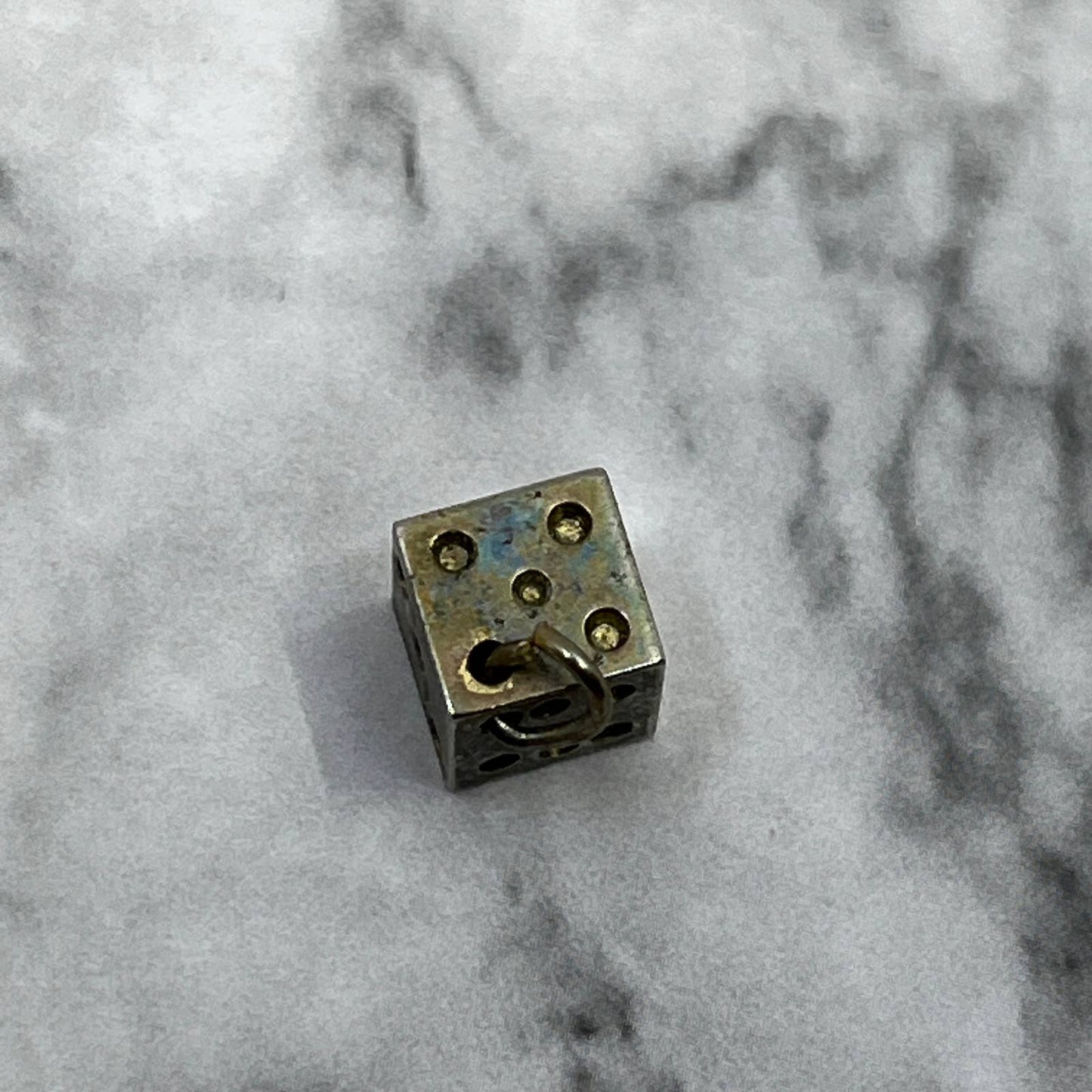Vintage TINY Metal Silver Tone Dice Charm SA2