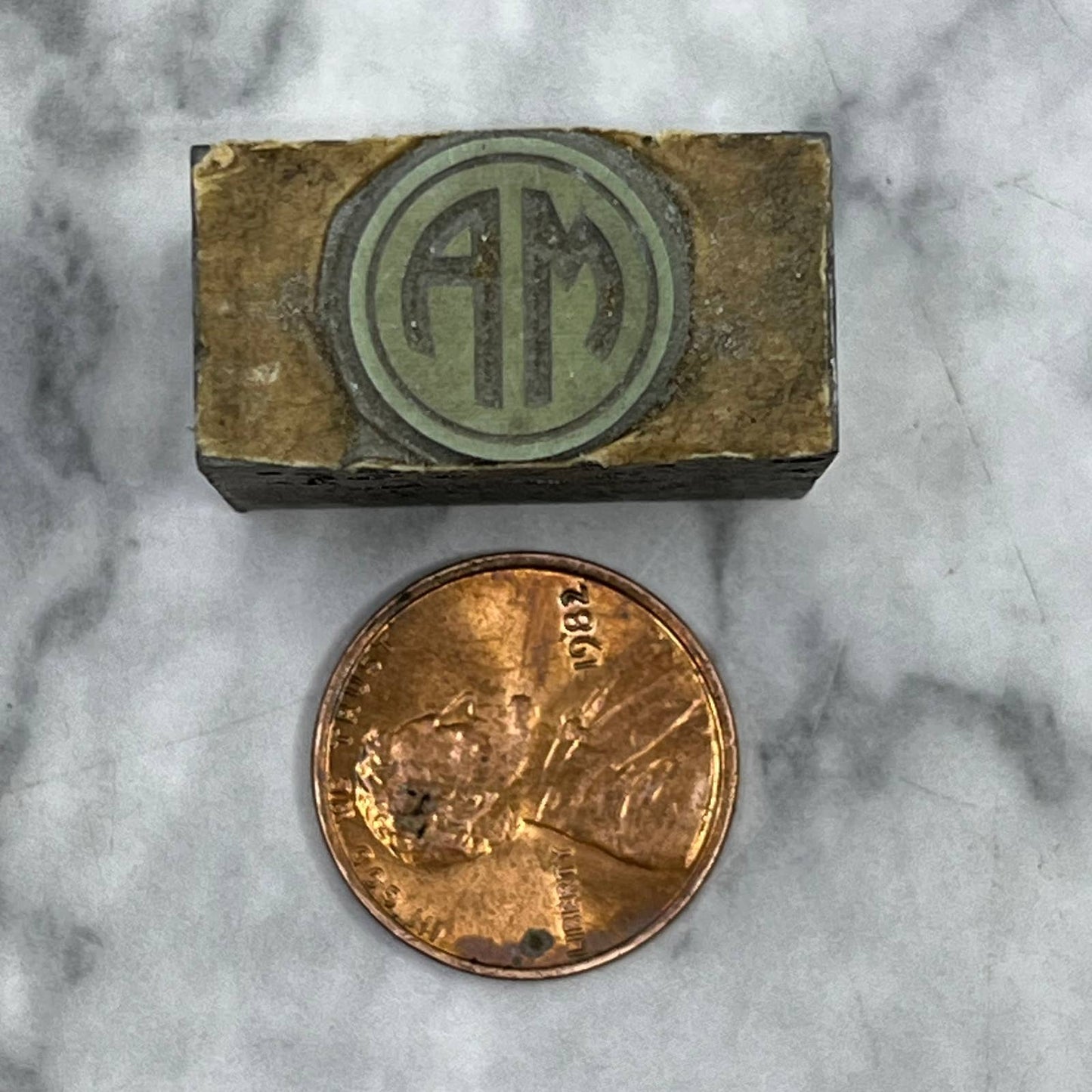Vintage Printing Letterpress Printers Block Plate “MA” Monogram Logo TJ58