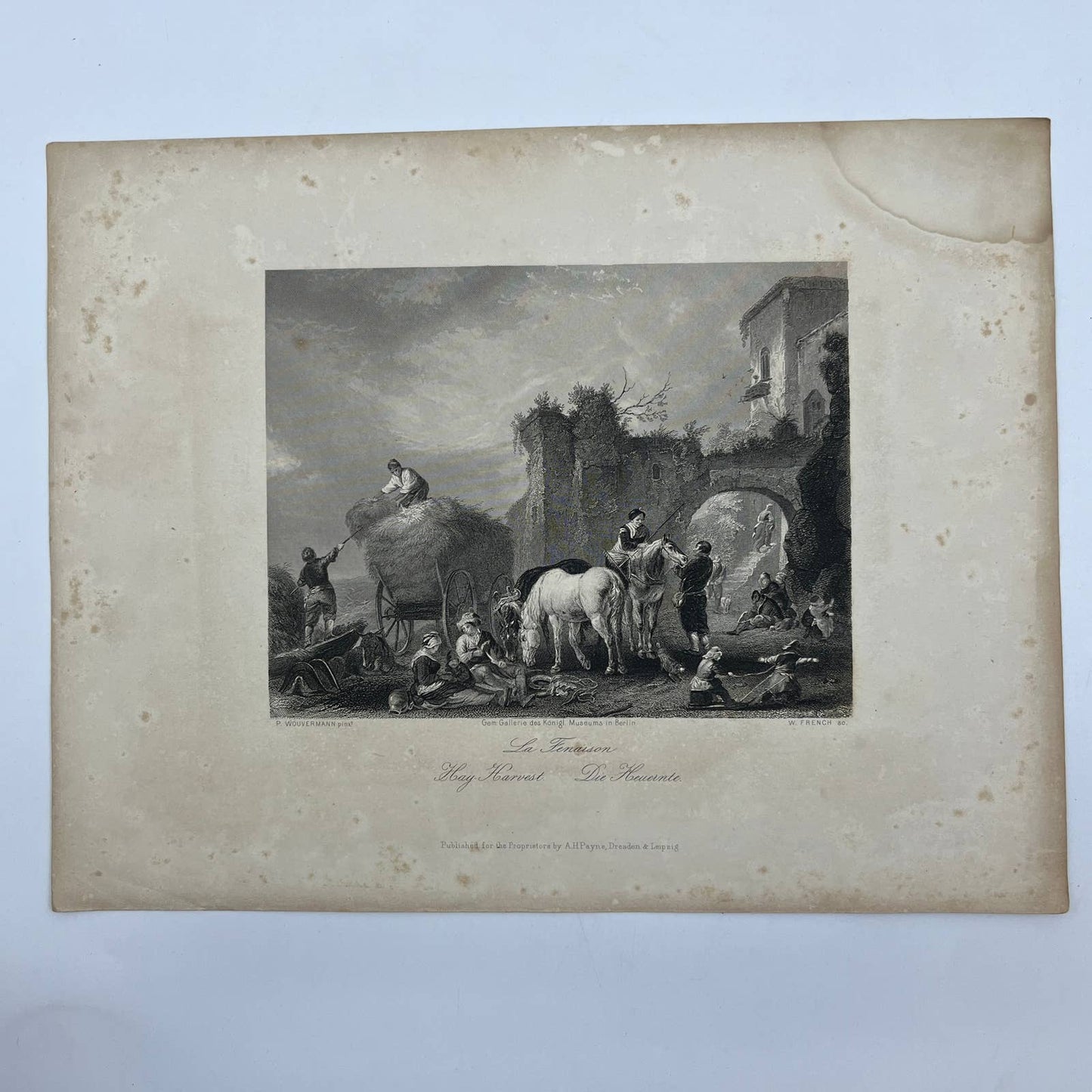 1864 Original Steel Art Engraving - Hay Harvest P. Wouvermann 8.5x11" AC3