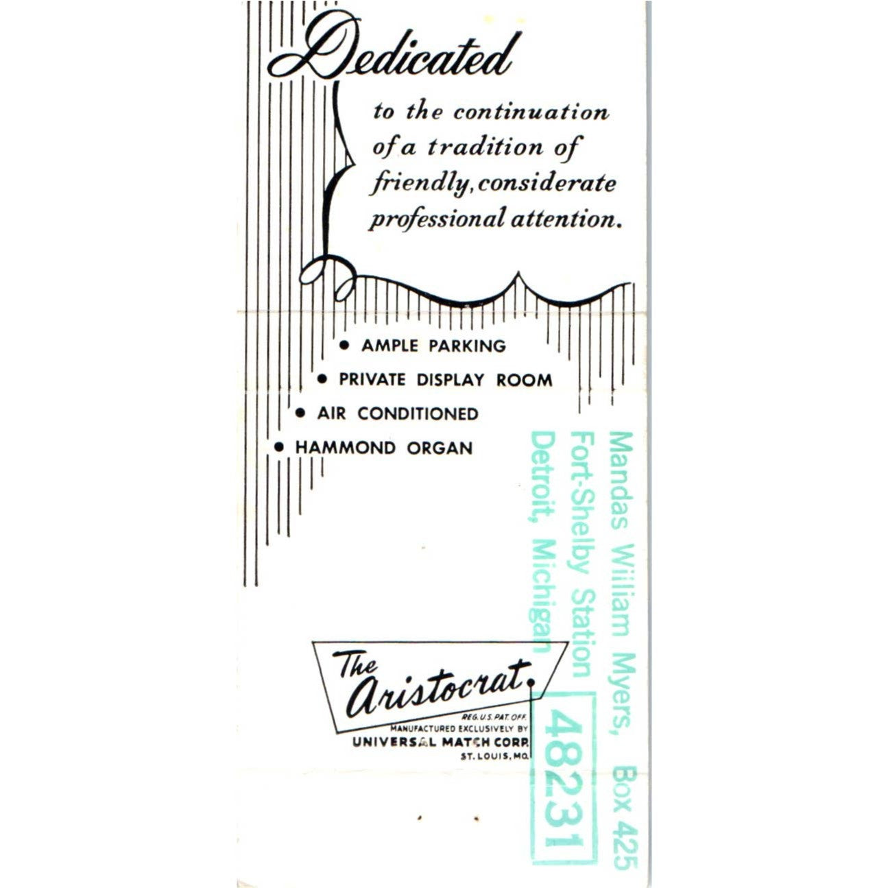 McInnes-Desmond Funeral Directors Highland Park MI Advertising Matchbook MM9-7