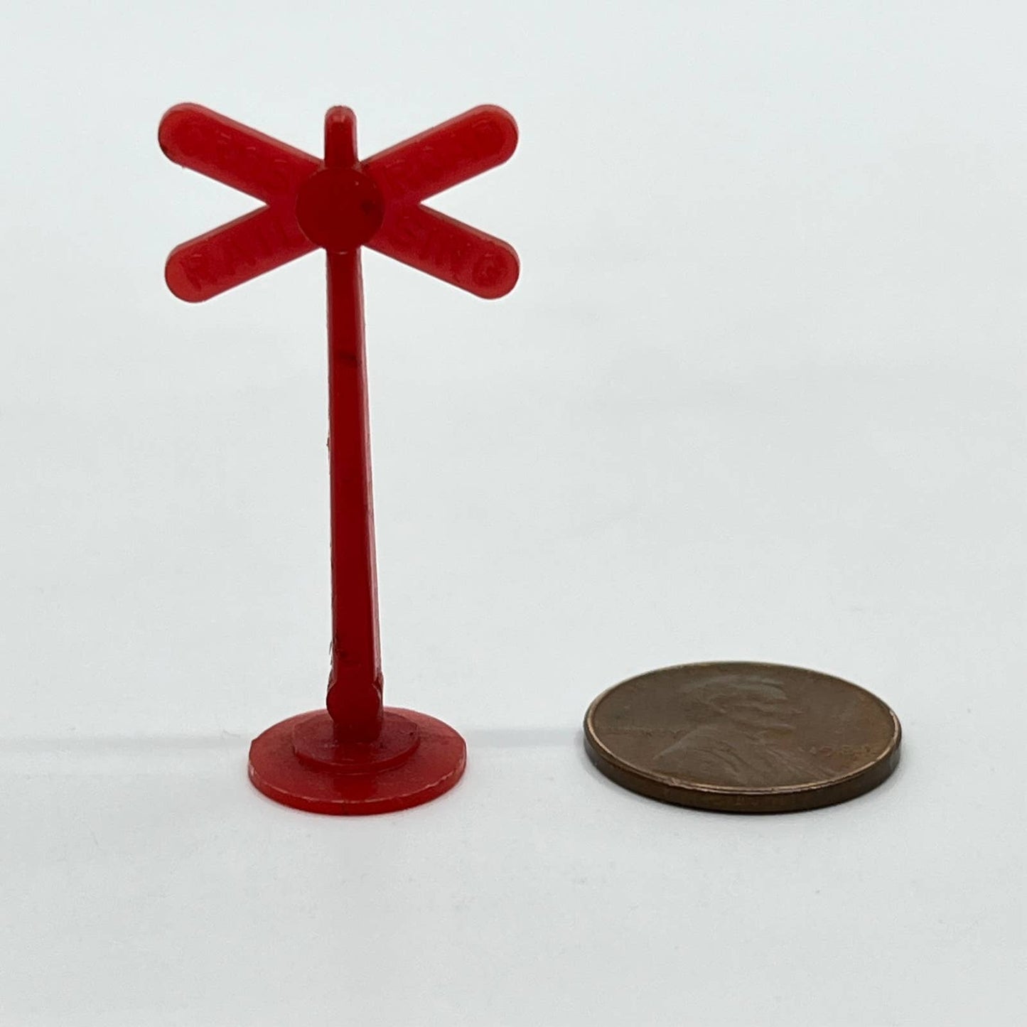 Vintage Toy Red Celluloid Railroad Crossing Sign SD4