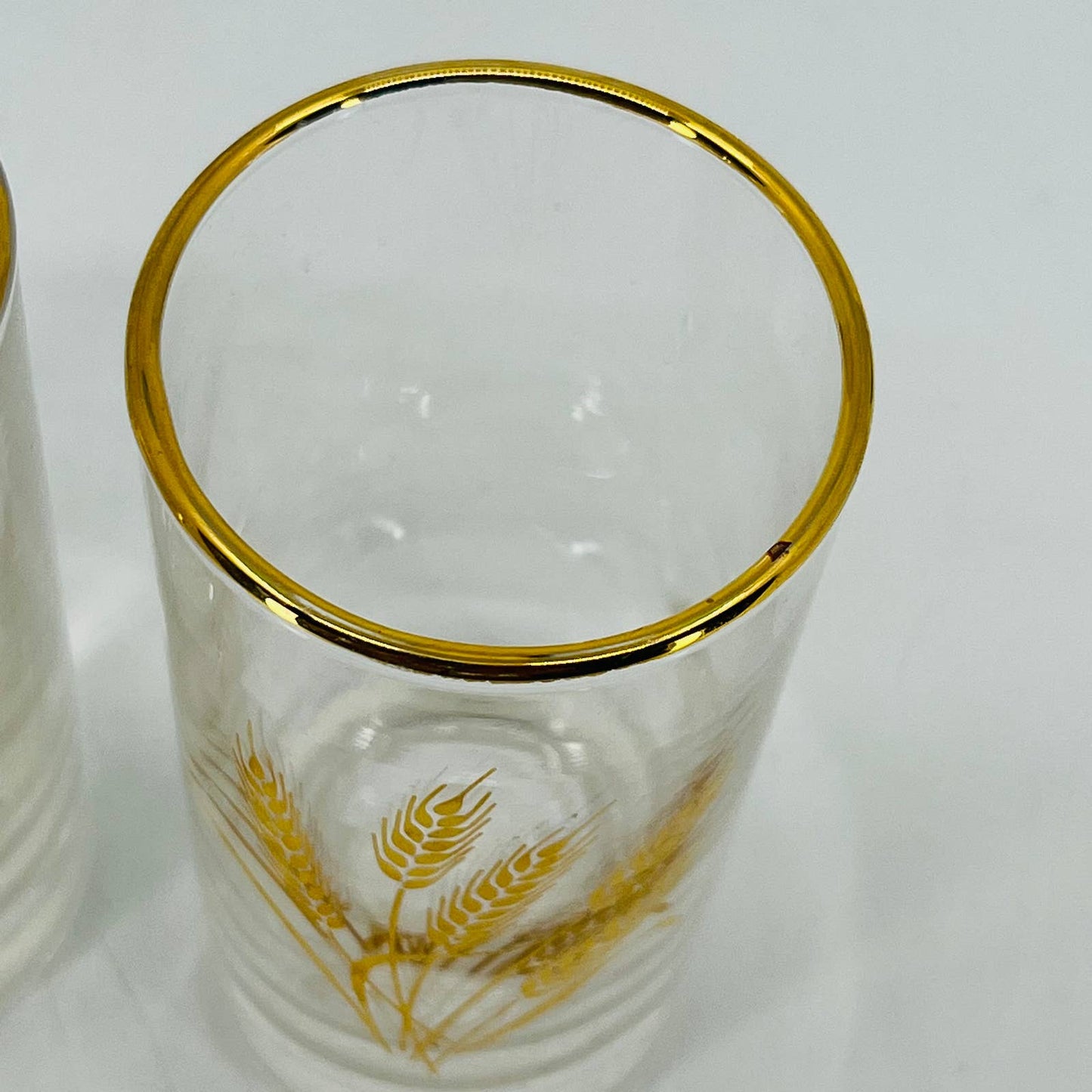 Vtg MCM Mid Century Homer Laughlin 22K Golden Wheat Juice Glasses Set of 2 TC6