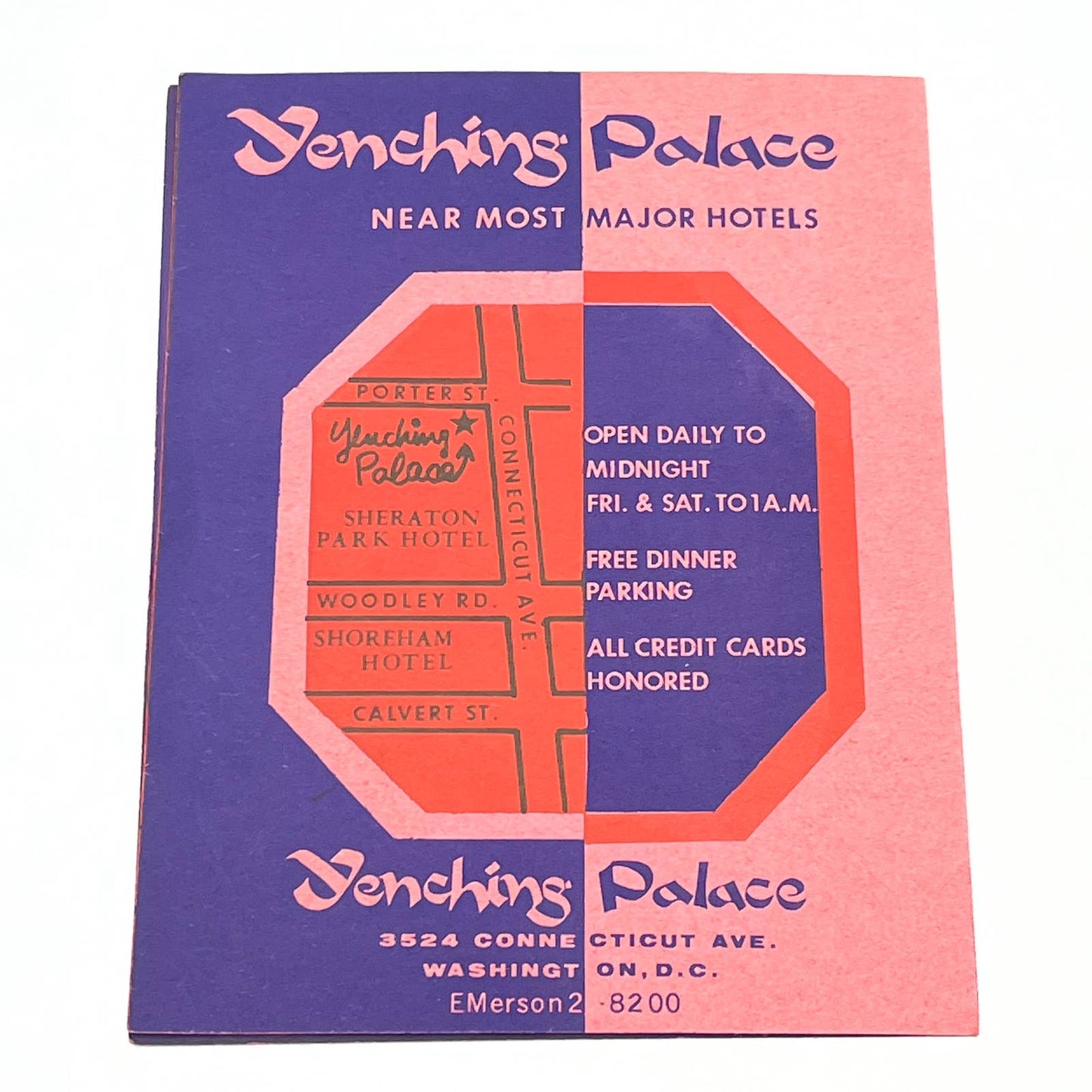 1950s Yenching Palace Chinese Restaurant Menu Washington DC AC2