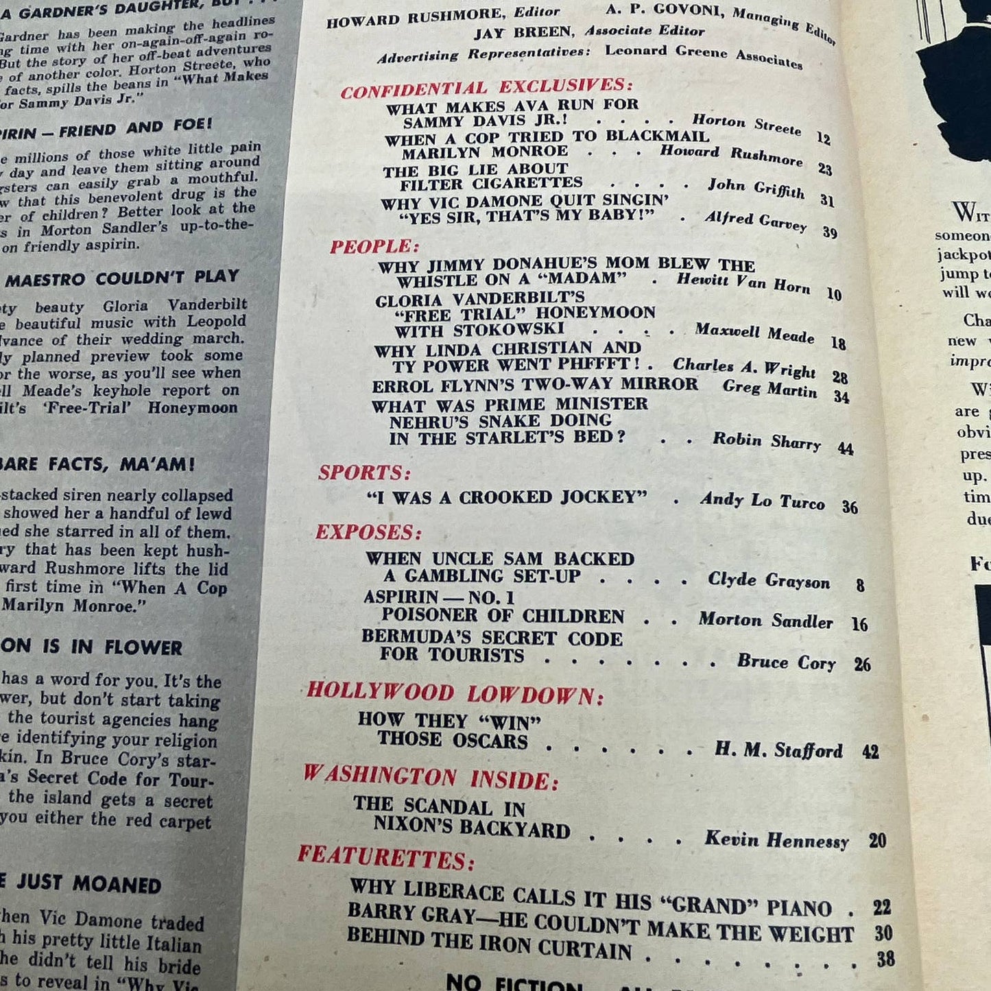 Confidential Magazine Mar 1955 Nixon Ava Gardner Sammy Davis Jr Vic Damone TG6