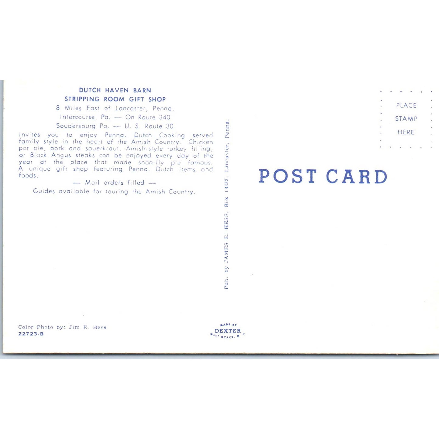 Vintage Postcard Dutch Haven Barn Gift Shop Intercourse PA TD8-P2