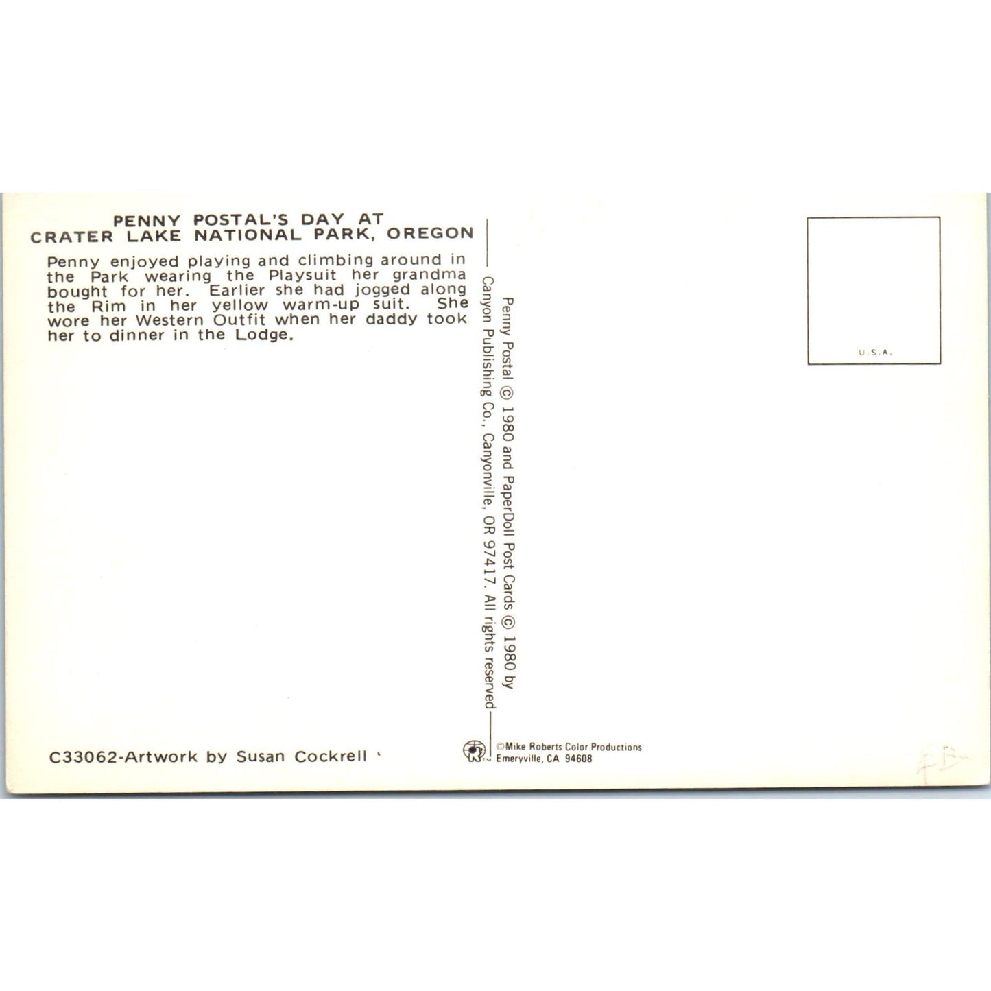 Penny Postal's Day at Crater Lake National Park OR Original Postcard PB6