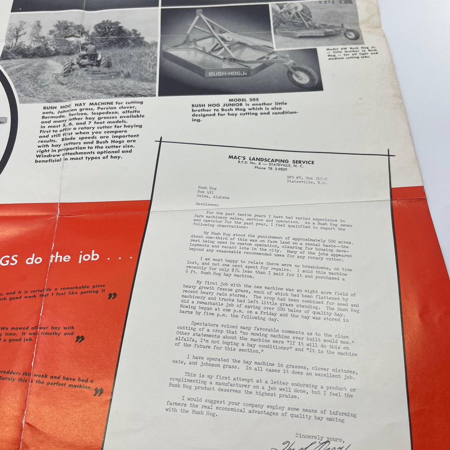1940s Bush Hog Rotary Cutter Brochure Fold Out Poster Selma Alabama AB7