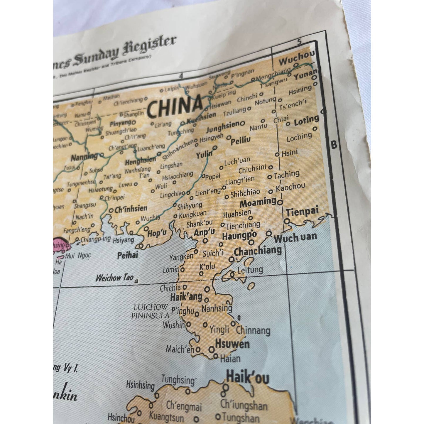 1969 The Vietnam Area Map Des Moines Sunday Register 23 1/2” x 14 1/2” FL3