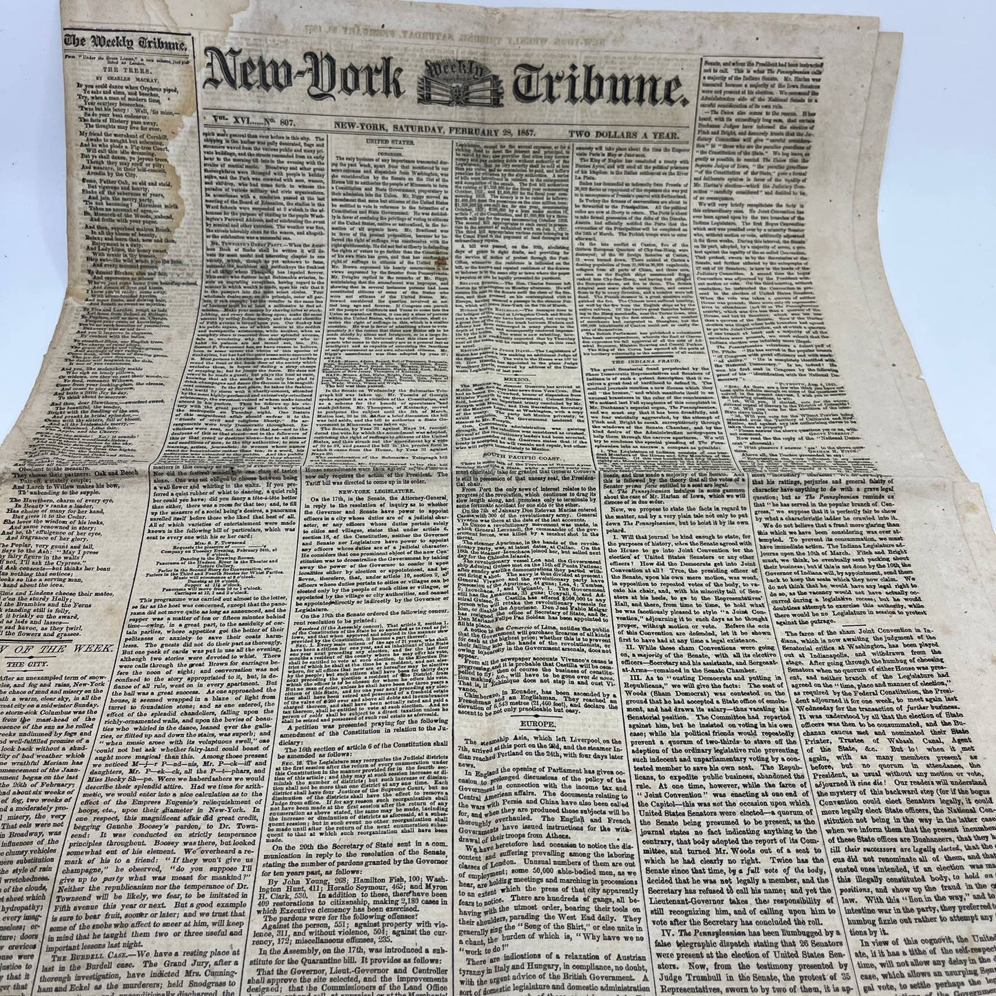 1857 Feb 28 Original New York Tribune - Minnesota Voted Admittance In Union FL4