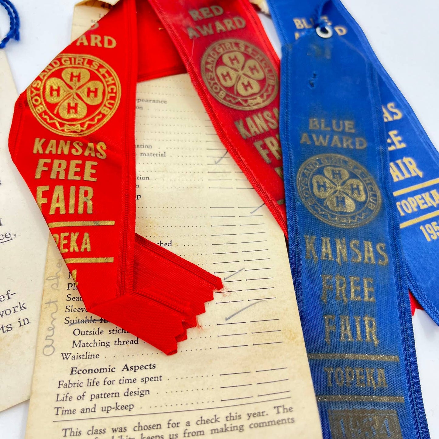1950s Lot of Prize Ribbons Kansas Free Fair 4-H Fair Topeka Kansas TA3-3