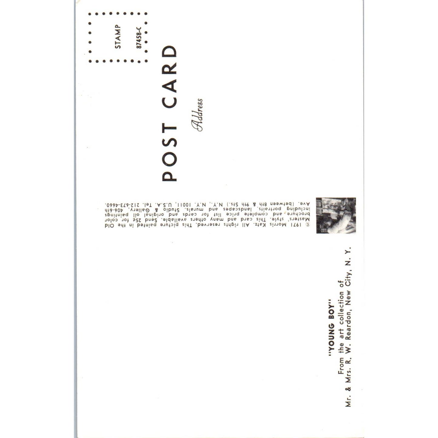 Young Boy - Morris Katz 1970s - Original Postcard TJ9-P1