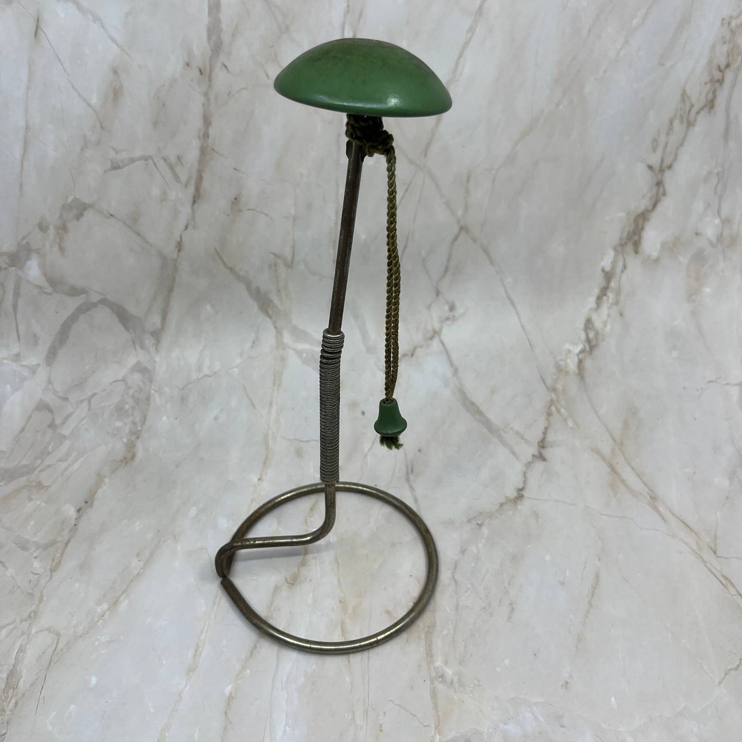 Vintage Mod Retro Green Hat Stand Wig Cap Wood Metal Display Stand TC5