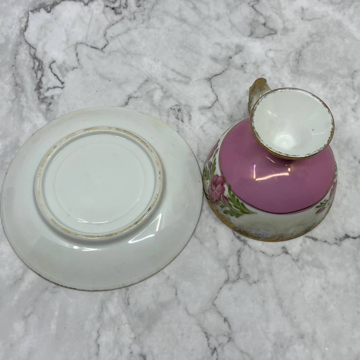 Vintage Lustreware Iridescent Bone China Footed Floral Teacup & Saucer TA7