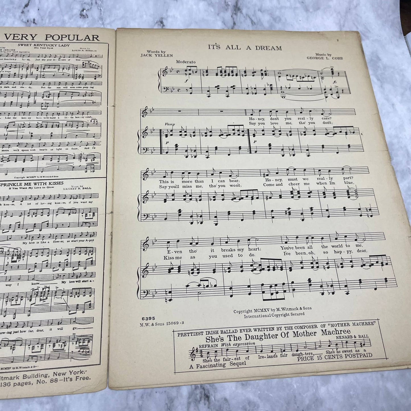 Sheet Music It's All A Dream 1915 Yellen Cobb Piano Schenck Van Witmark TJ4