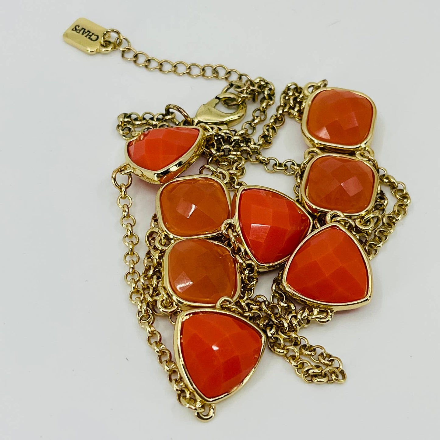 Vintage Modernist Chaps Faceted Coral Bead Gold Tone Necklace SB2
