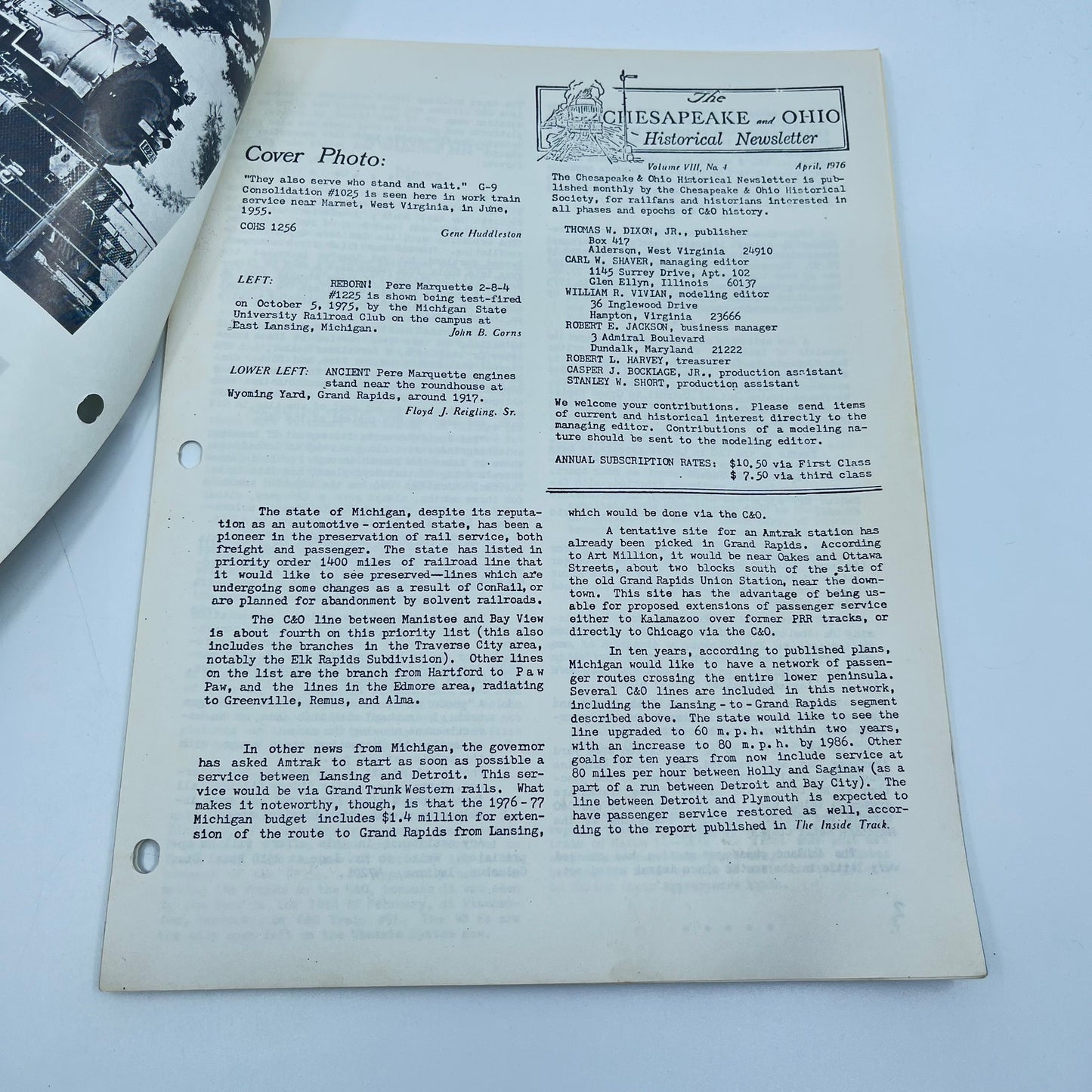 1976 April Chesapeake and Ohio Historical Newsletter C&O RR Thomas Dixon WV M1-2