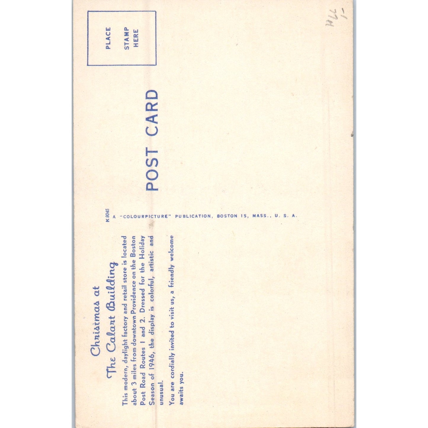 Christmas at the Calart Building 1946 Original Postcard P2-4