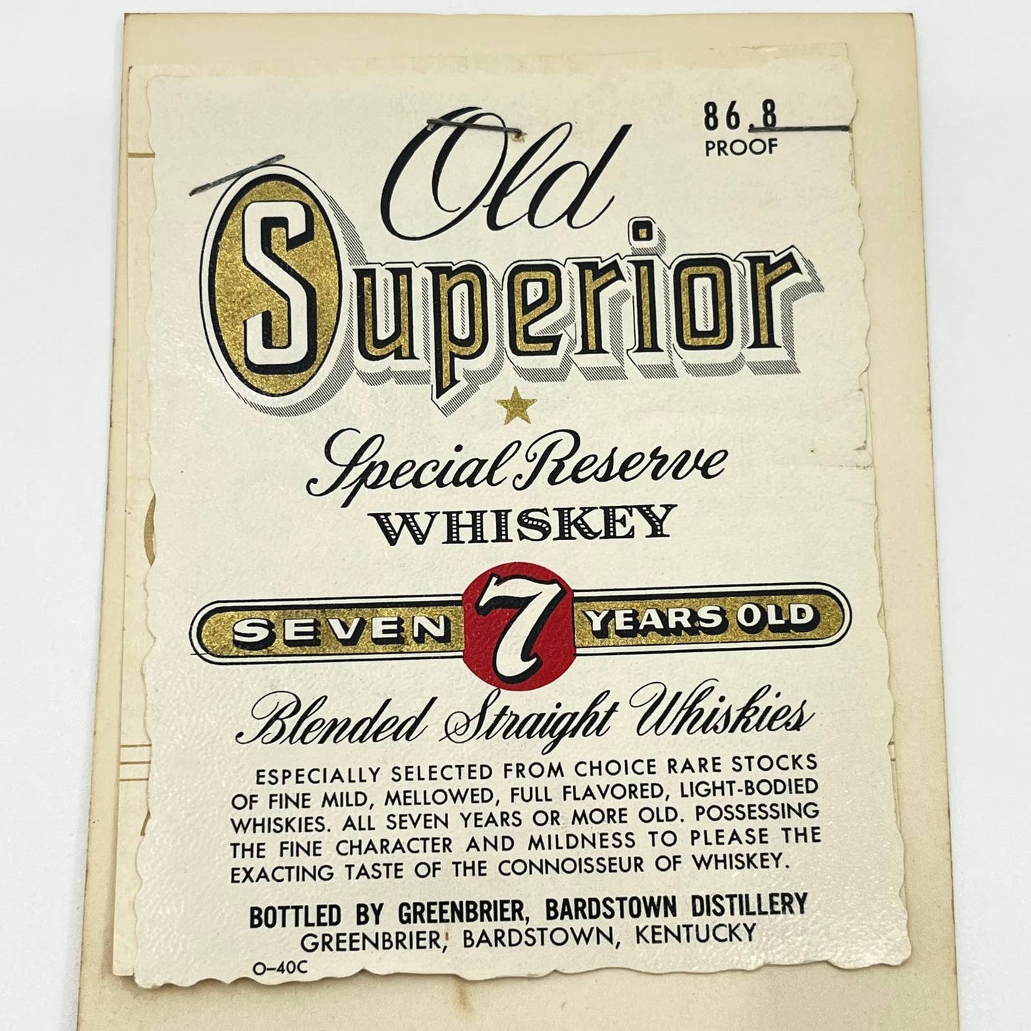 Old Superior Whiskey Label Set of 2 Greenbrier Bardstown Distillery Kentucky