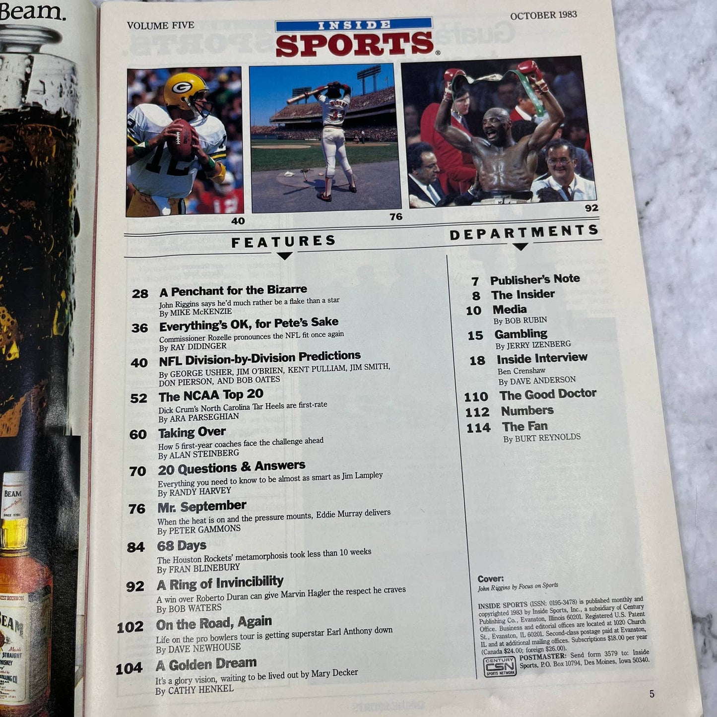 Inside Sports magazine 1983 John Riggins BEN Crenshaw MARVIN Hagler Decker TJ3
