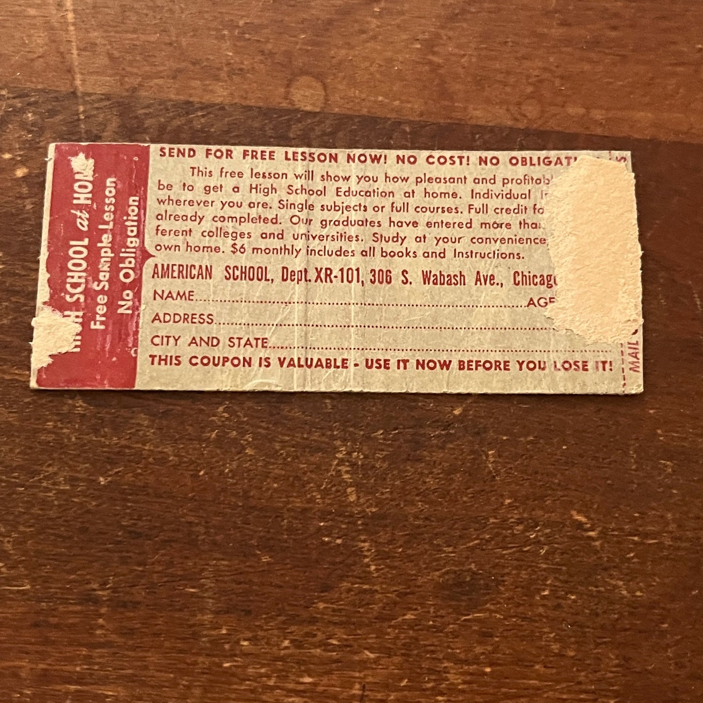 High School Education at Home Free Sample Lesson Advertising Matchbook MM9-3