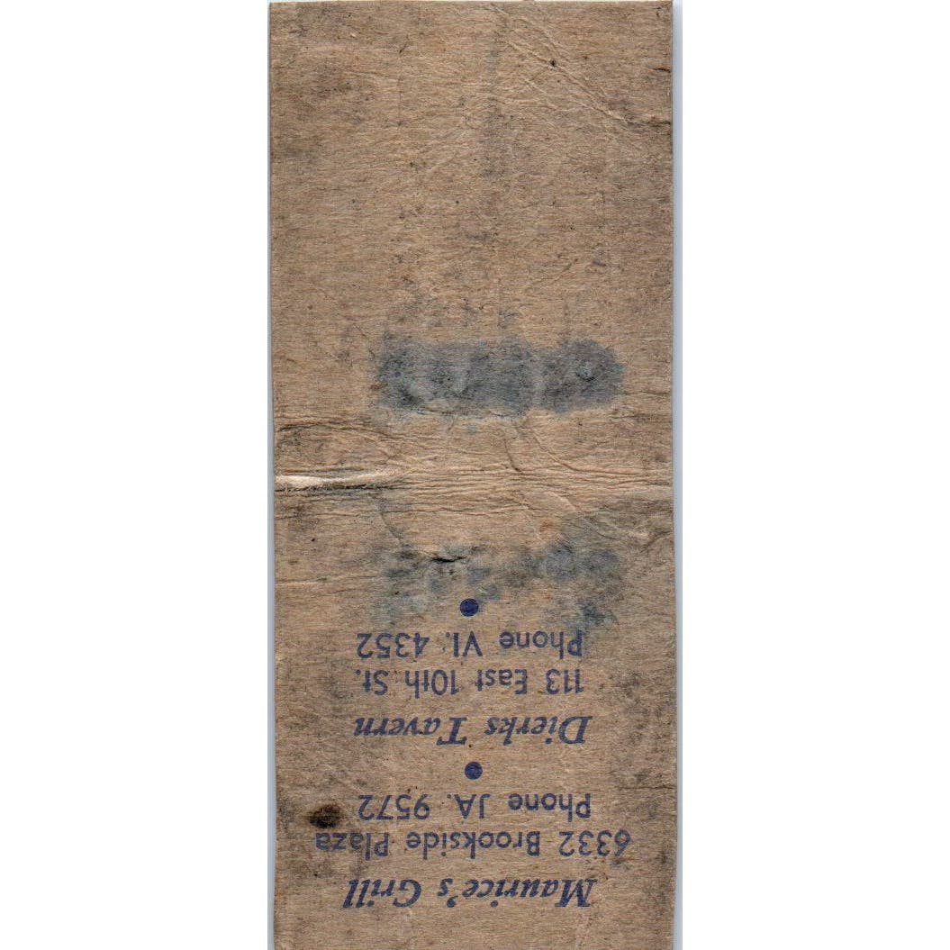 Maurice's Grill Dierk's Tavern Kansas City MO Advertising Matchbook Cover SA9-M3