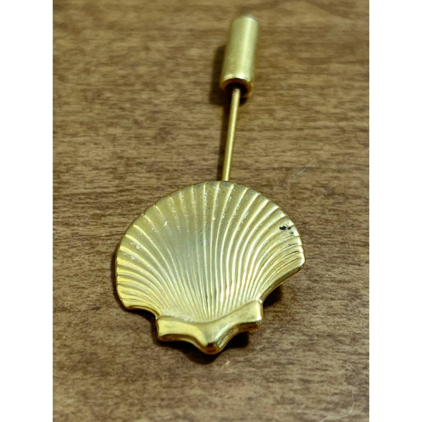 Vintage MCM 1960s Brass Clamshell Stick Pin Hat Pin 2” SE1