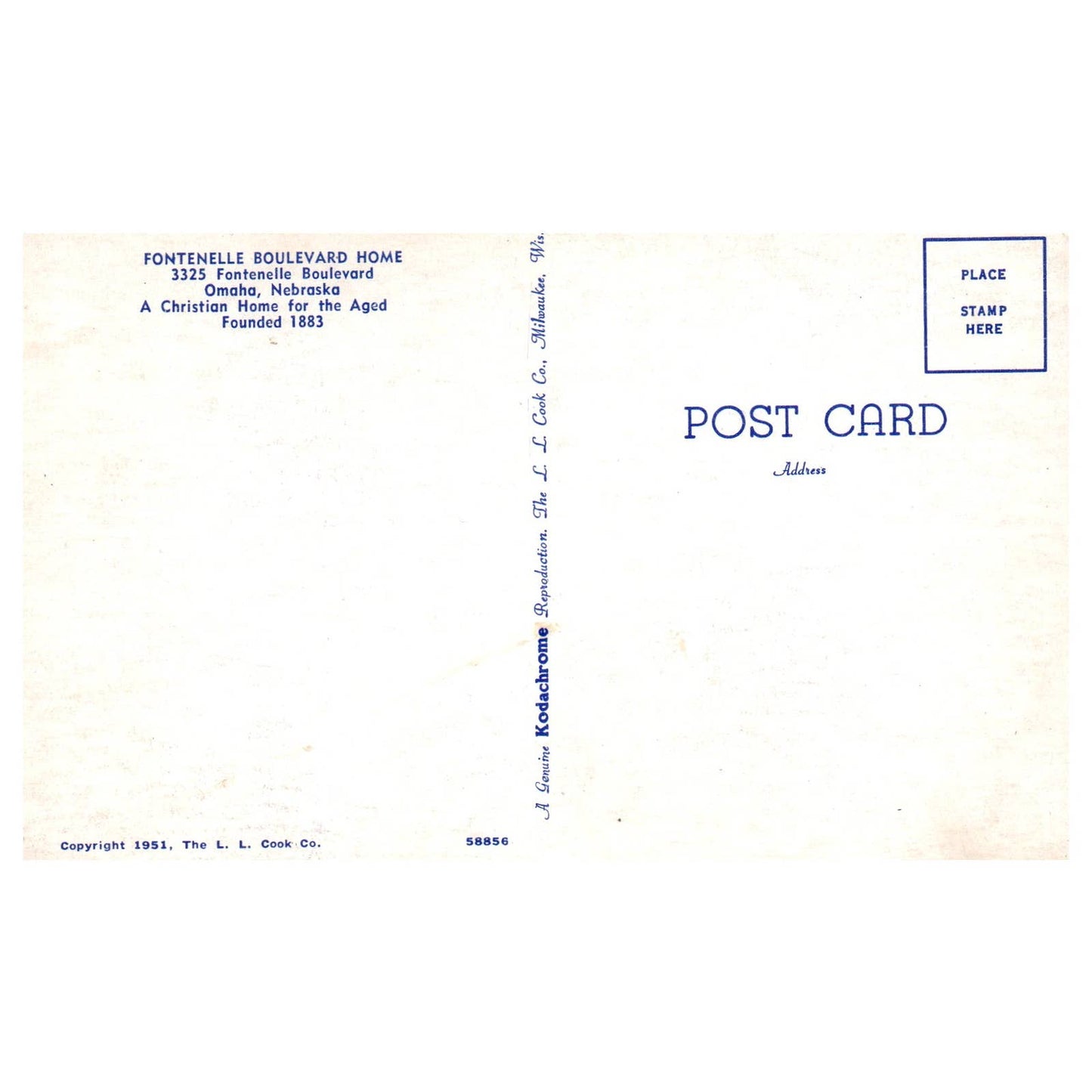 Vintage Postcard - Fontenelle Blvd Home Omaha Nebraska AD9