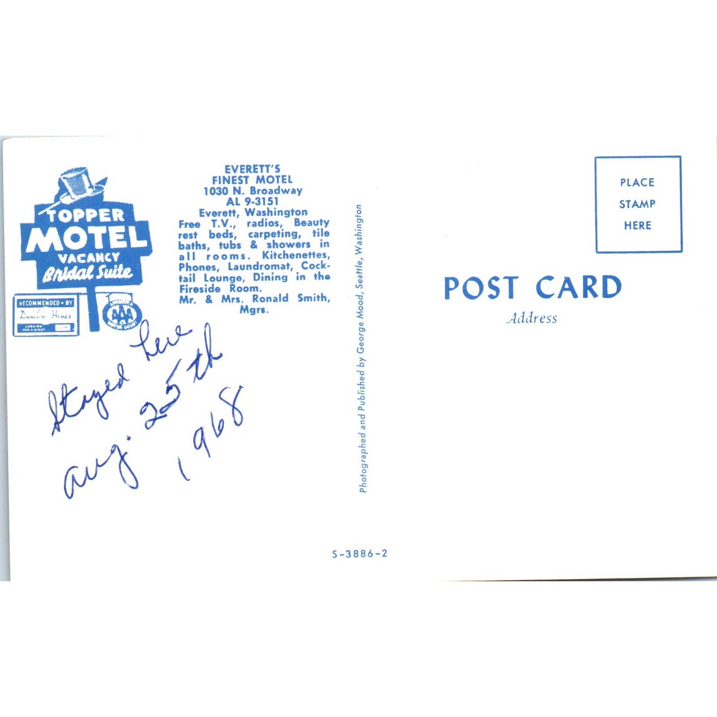 Antique Postcard Topper Motel Everett Washington TD9