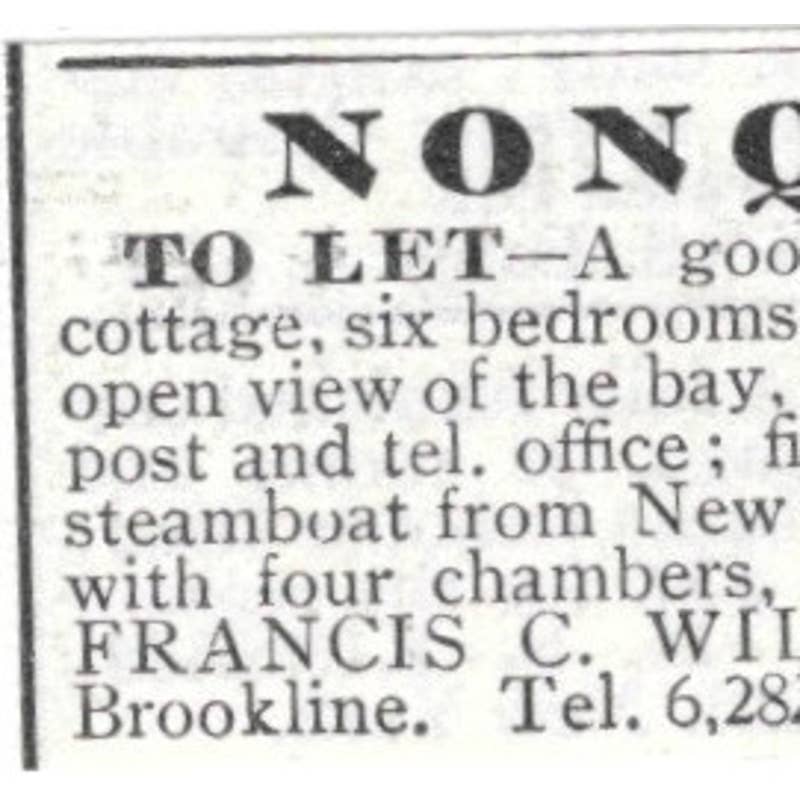 Nonquitt Home to Let New Bedford Francis C. Williams - 1903 Original Ad TJ8-7-7