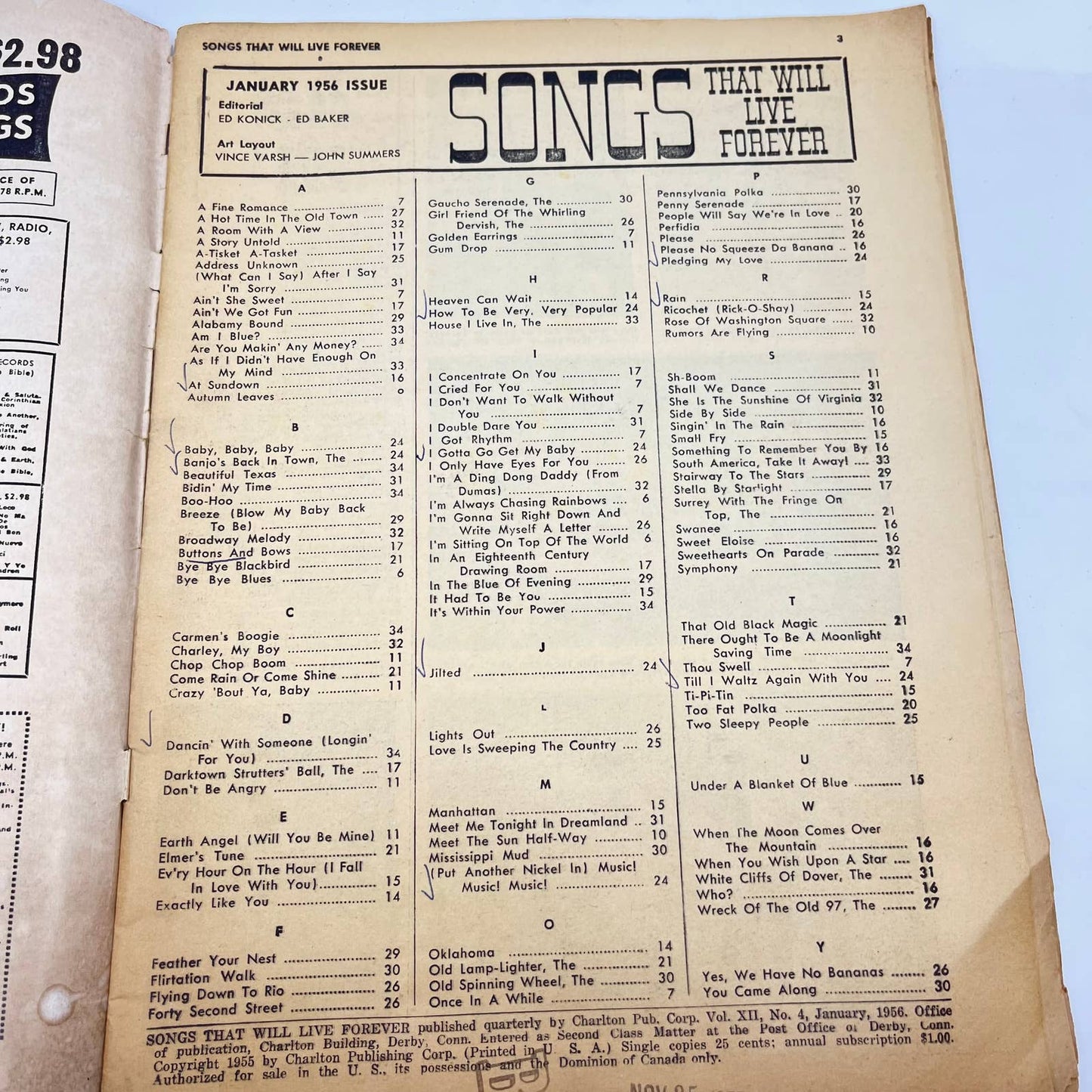 January 1956 SONGS THAT WILL LIVE FOREVER Magazine Teresa Brewer Crew Cuts TF3
