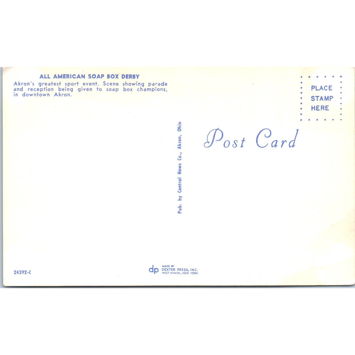 All American Soap Box Derby Champions Akron Ohio Original Postcard TK1-23