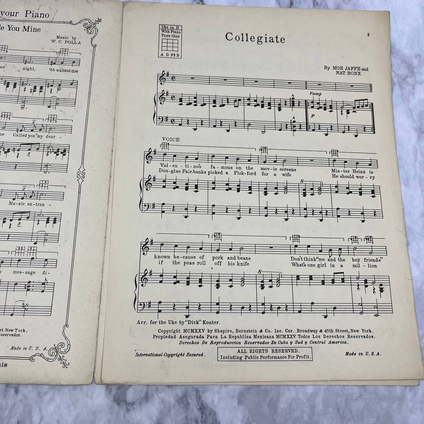 Vintage 1925 COLLEGIATE Sheet Music Moe Jaffe and Nat Bonx TH5