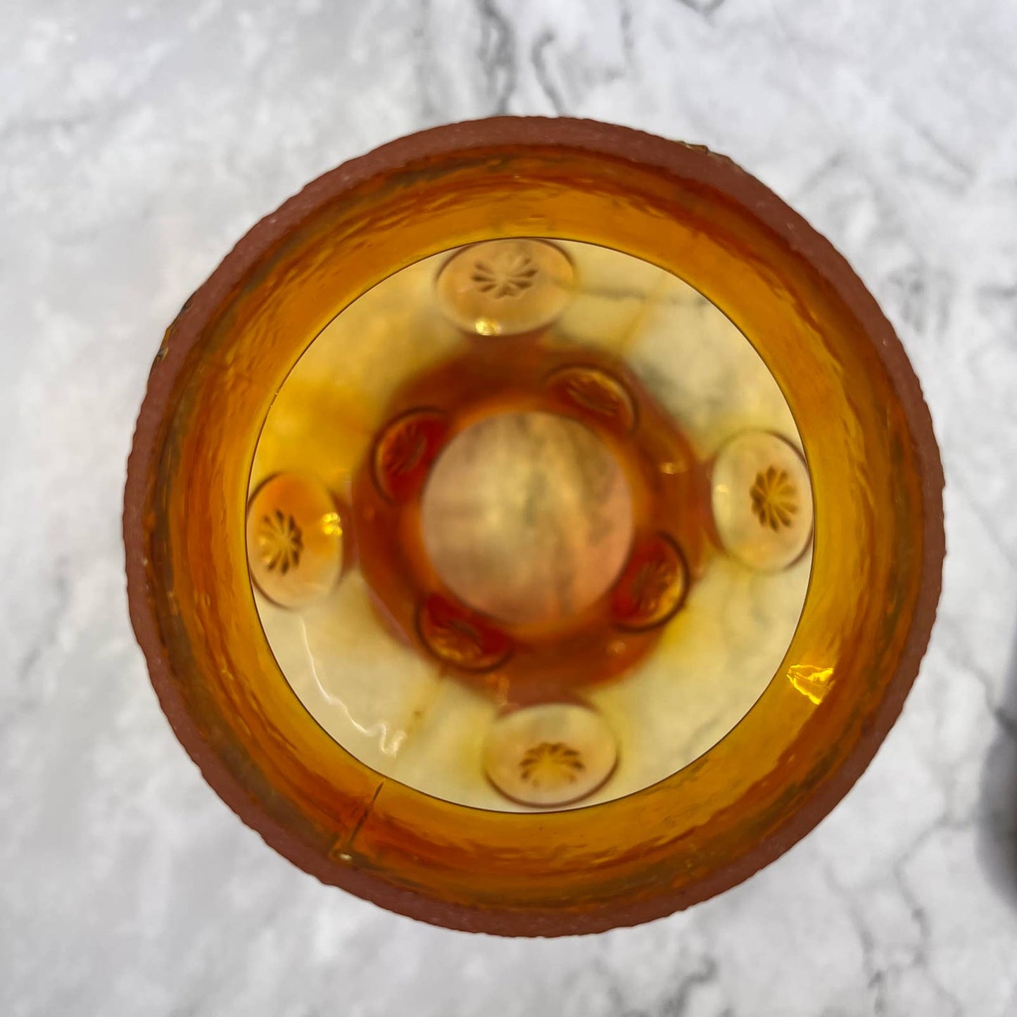 L.E. Smith Amberina Moon & Stars Glass Ruffled Edge Oil Hurricane Lamp Shade TA9