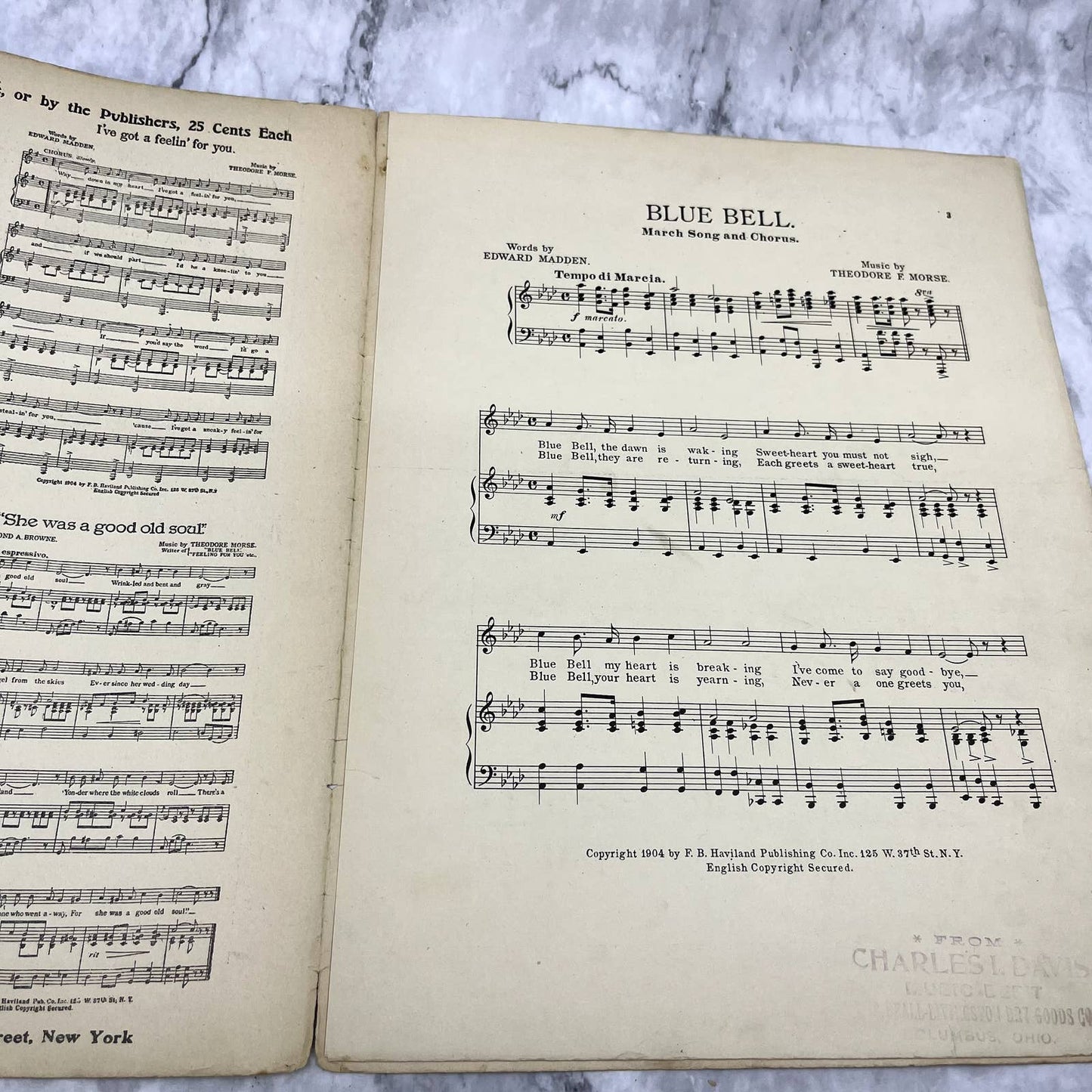 Blue Bell March Madden & Morse Alma Doerge 1904 Sheet Music TK2-SM