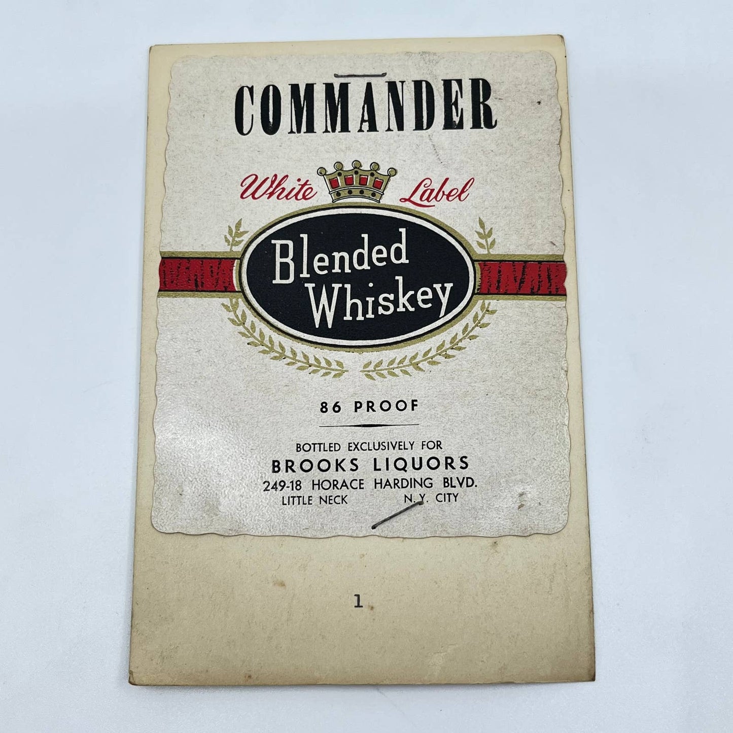 Commander Blended Whiskey Label Brooks Liquors Little Neck New York City