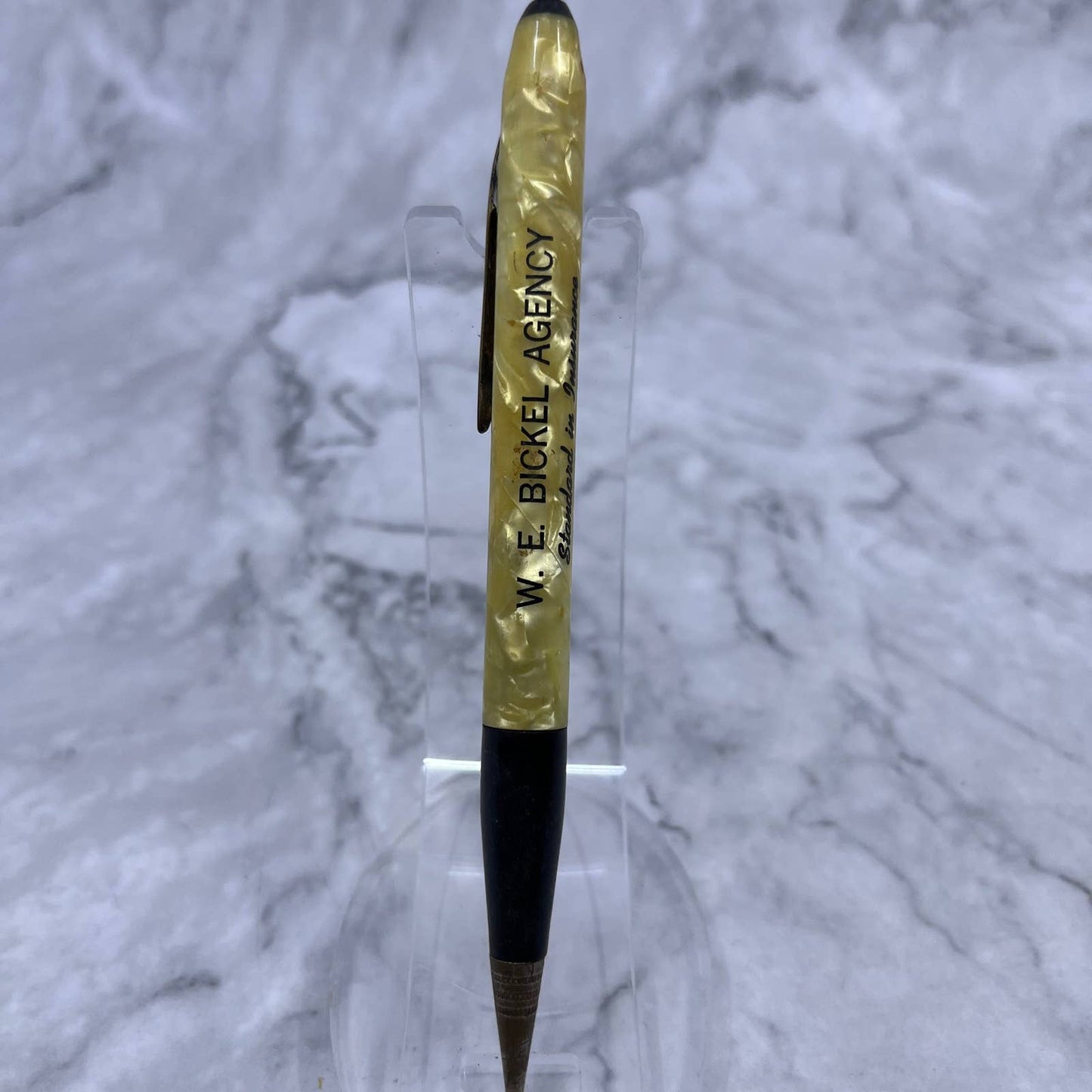 Vintage Marble Celluloid Mechanical Pencil W.E. Bickel Agency Vinton Iowa SE6