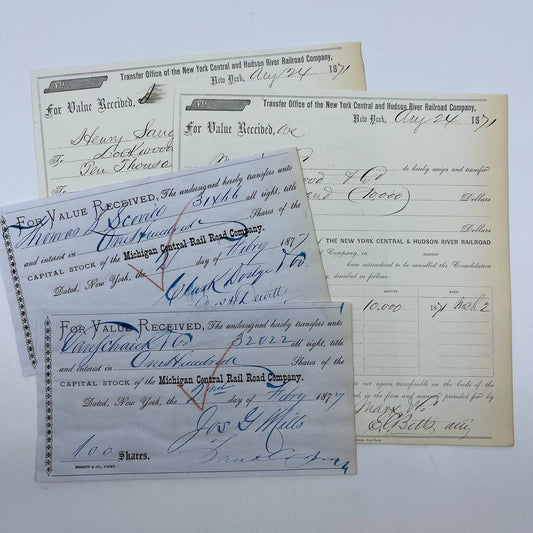 1870s Railroad Documents Michigan & Central, New York Central & Hudson Set AC9-1