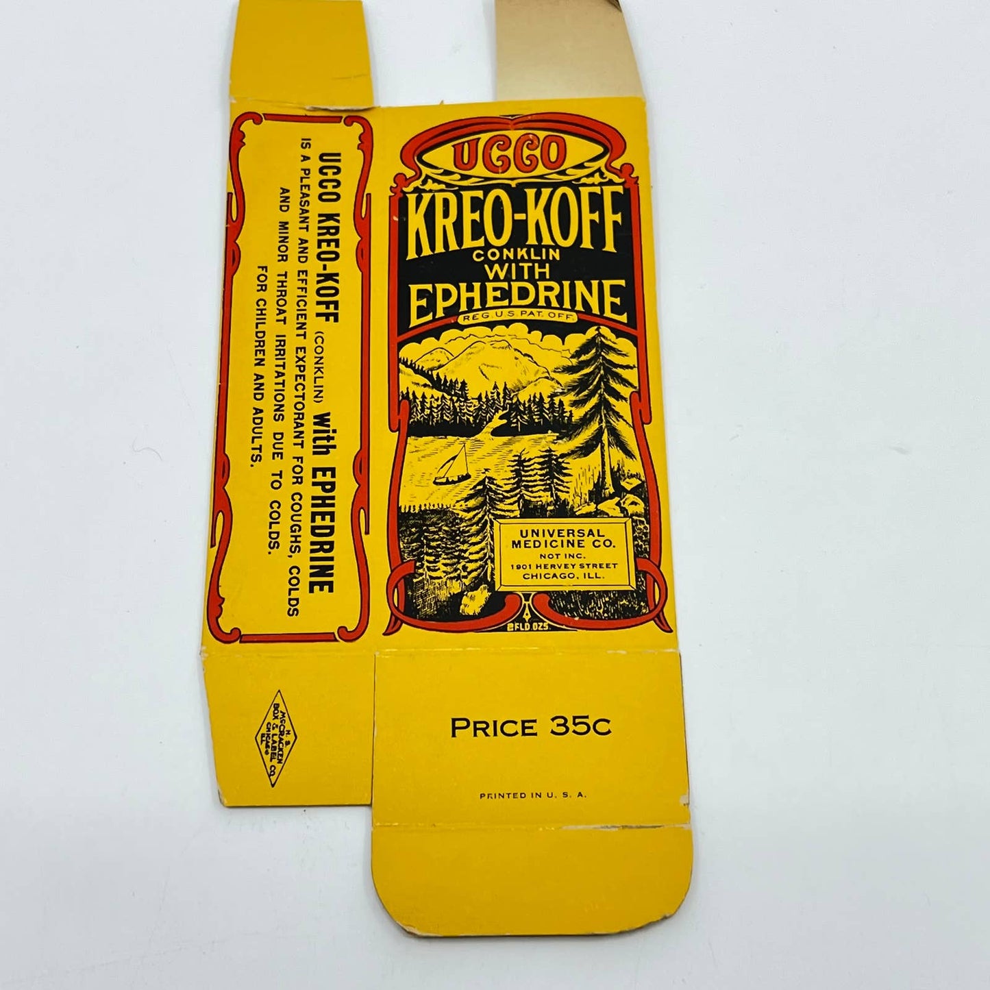 c1900 Kreo-Koff Conklin With Ephedrine Quack Medicine Box Hervey St. Chicago D8