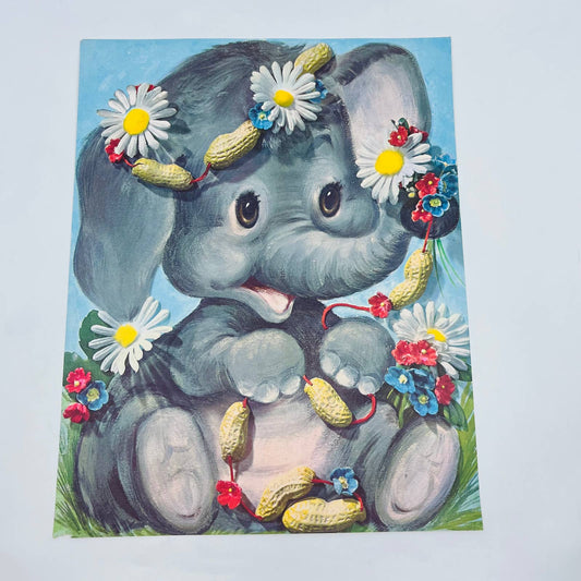 1968 Original Kitsch Baby Elephant Print COLONIAL STUDIOS 11x14 FL2
