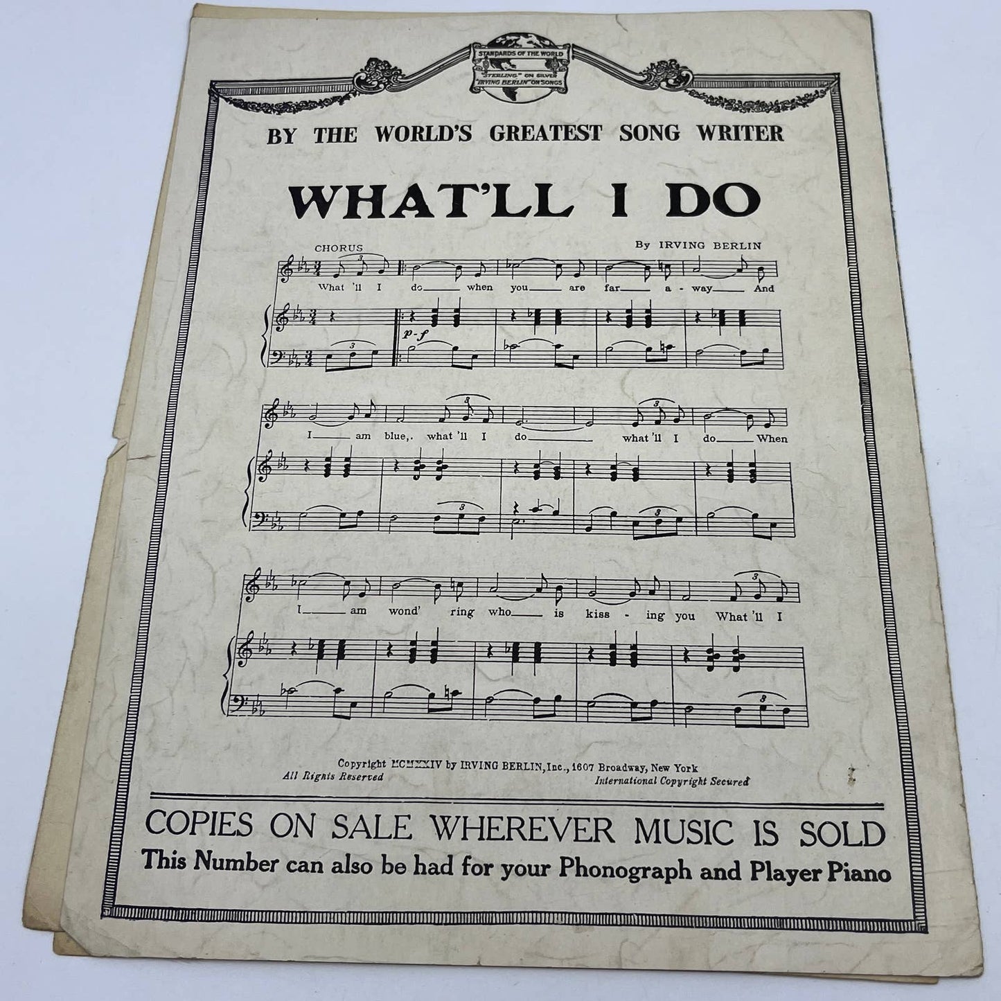 1924 Irving Berlin's All Alone The Music Box Revue Vintage Sheet Music FL4