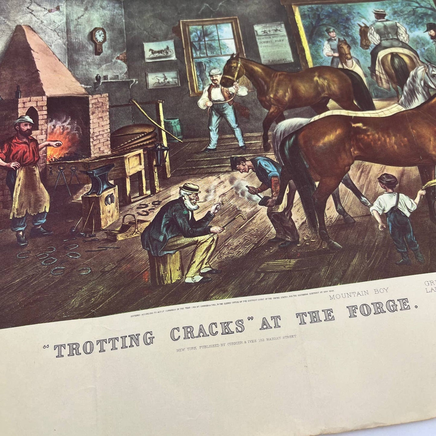 CURRIER & IVES Art Print Trotting Cracks At Home mid 1800s Farrier Shoer FL5
