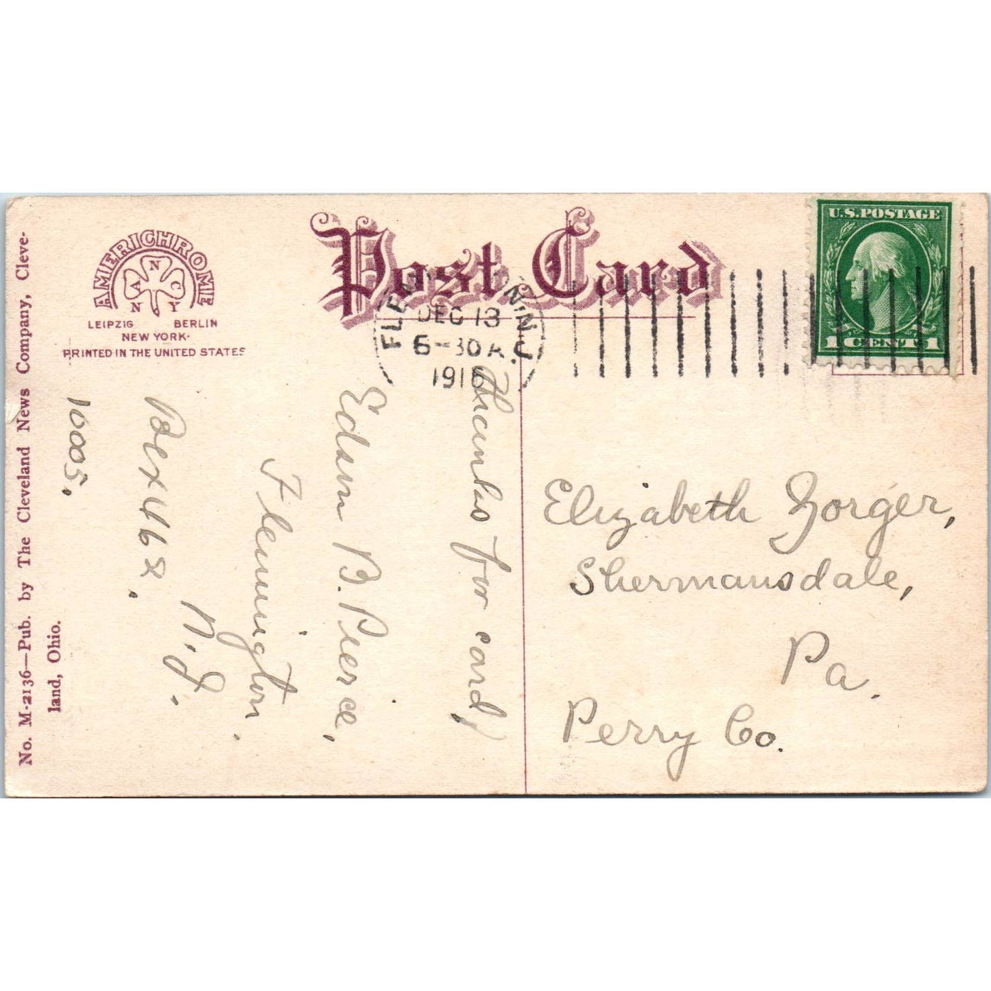 1916 Postcard West Main Street Cor. Pleasant - Norwalk OH TD8-O2