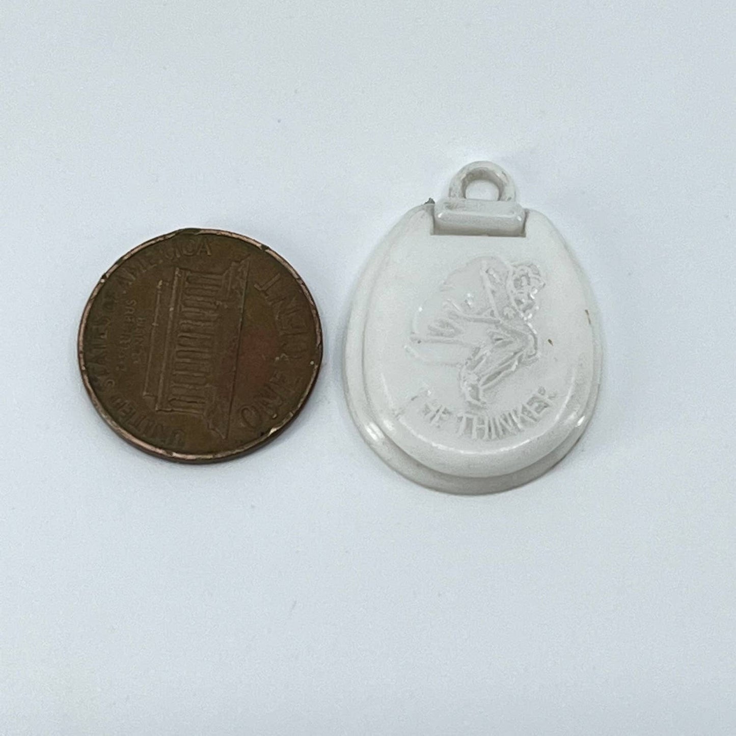 Vintage Cracker Jack Prize Charm Celluloid The Thinker White Toilet Seat SD1