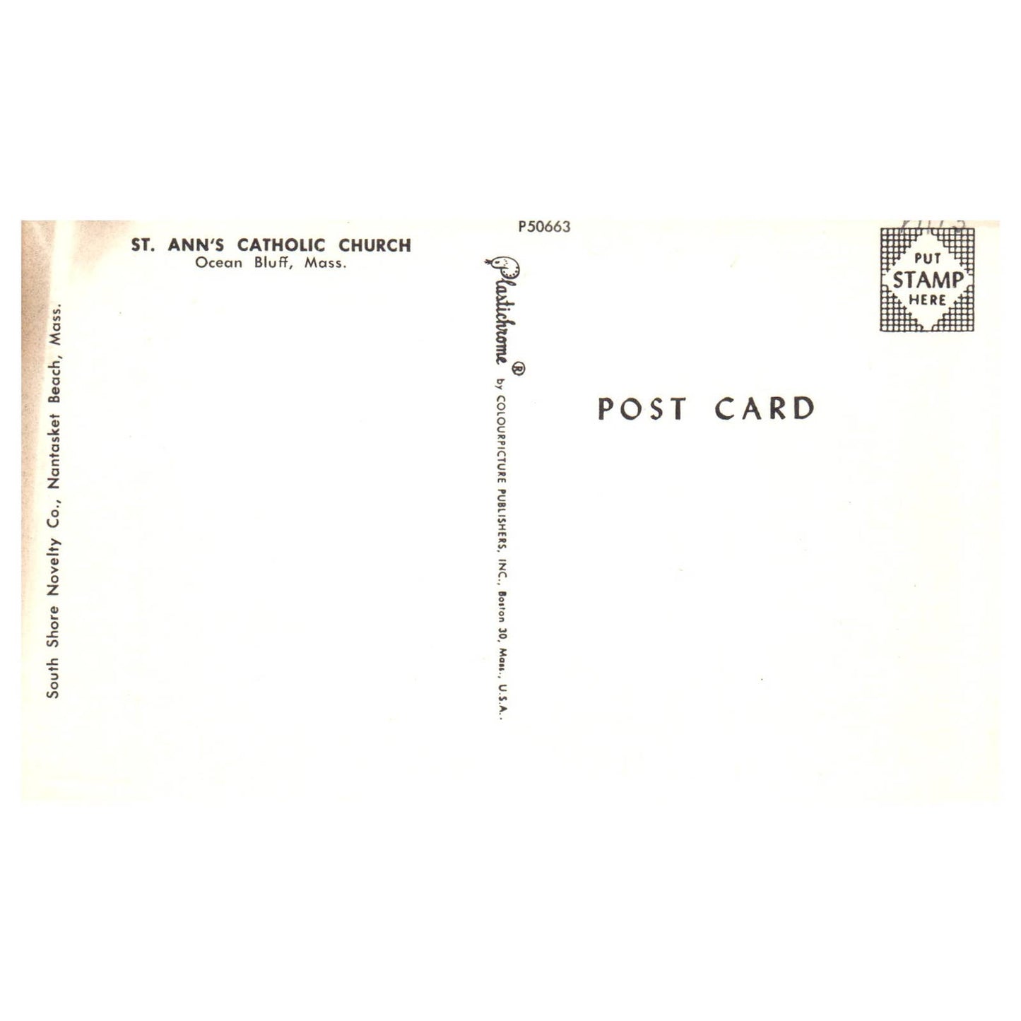 Vintage Postcard - St. Ann's Catholic Church Ocean Bluff Mass. TJ7-1