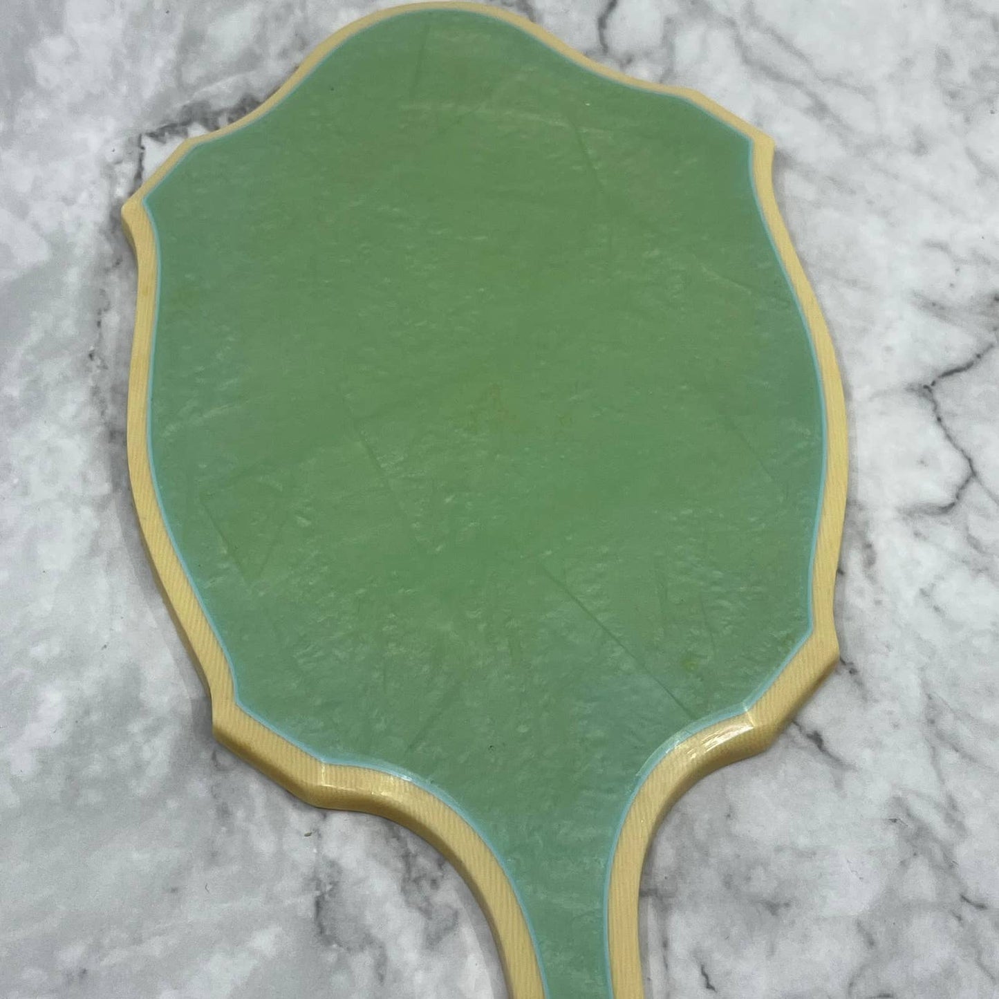 Vintage Jade Green Bakelite Celluloid Pereline 13" Vanity Hand Mirror TE4