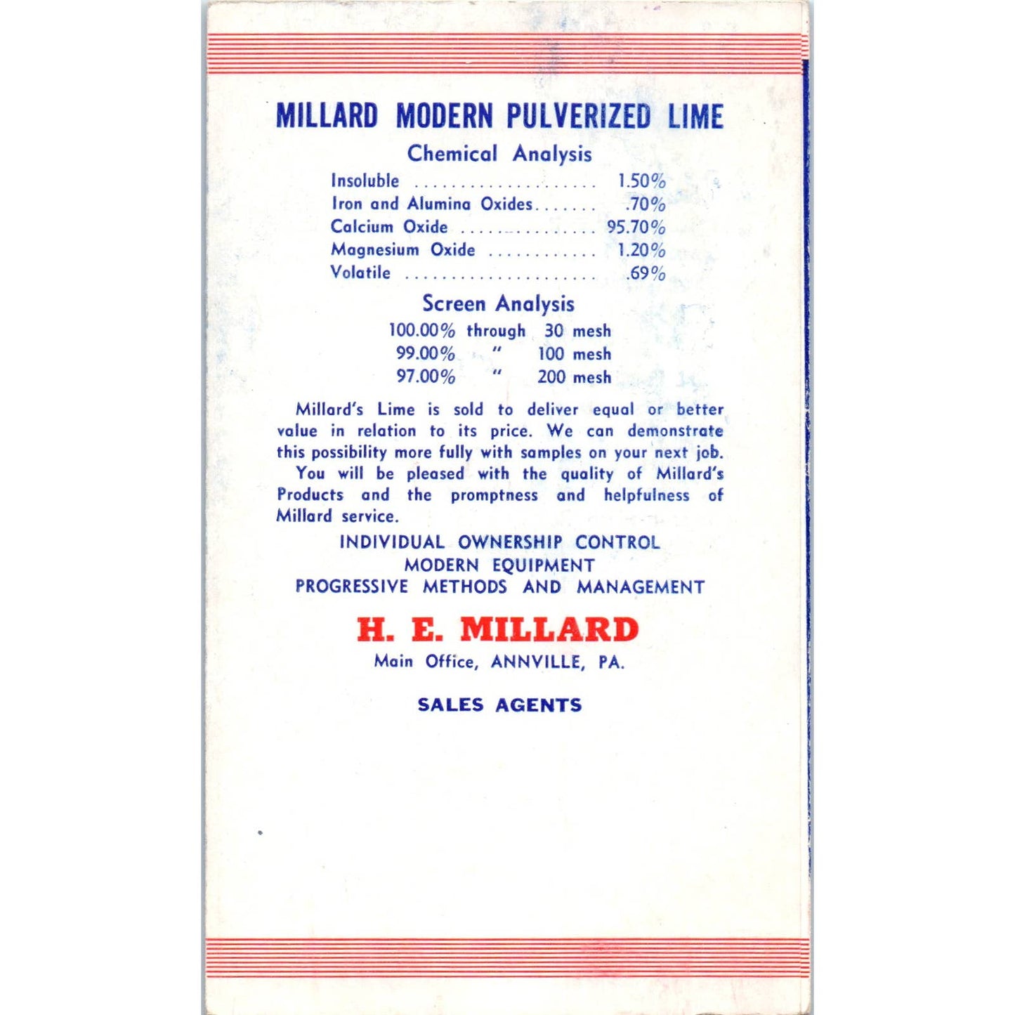 1940s H.E. Millard Pulverized Modern Rotary Kiln Lime Brochure Annville PA SE5