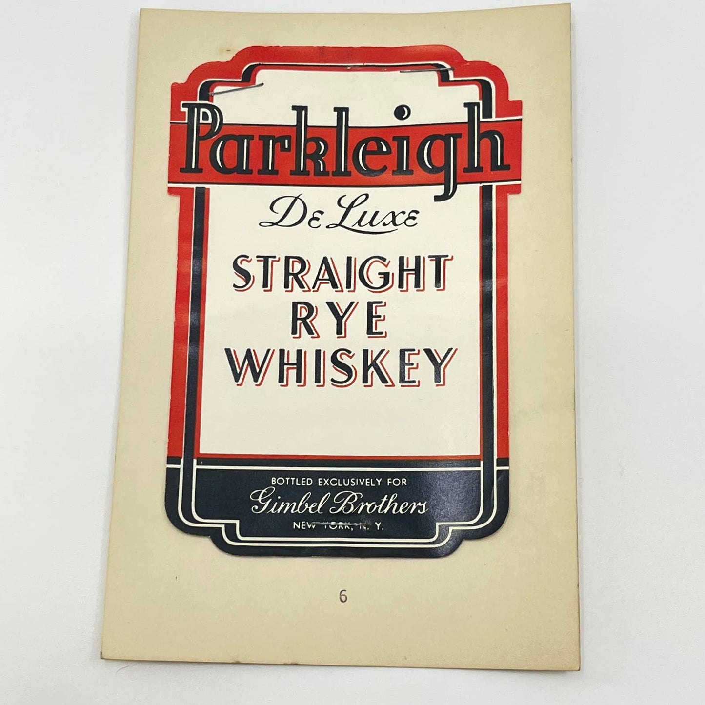 Parkleigh Rye Whiskey Label Gimbel Brothers New York NY