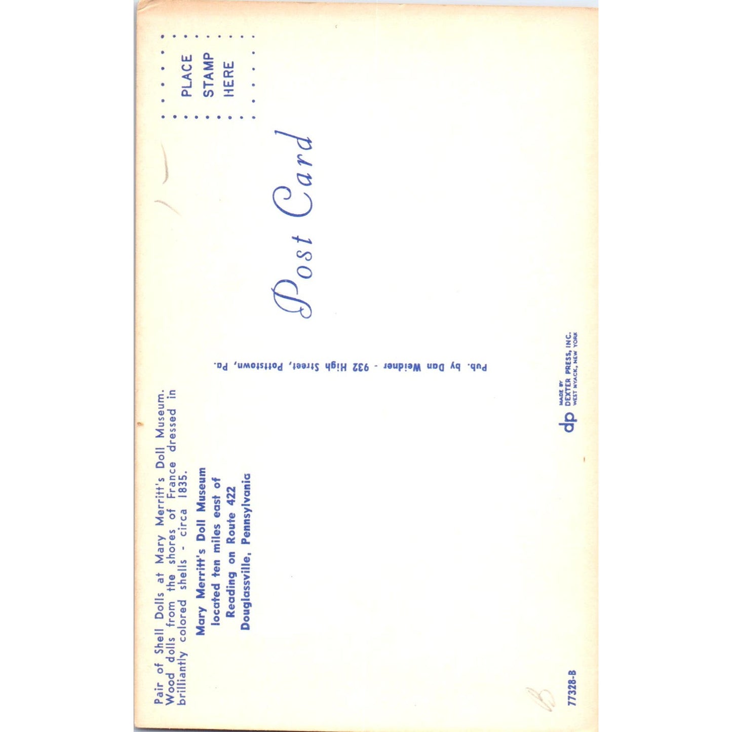 Pair of Shell Dolls Mary Merritt's Doll Museum Original Postcard PB6