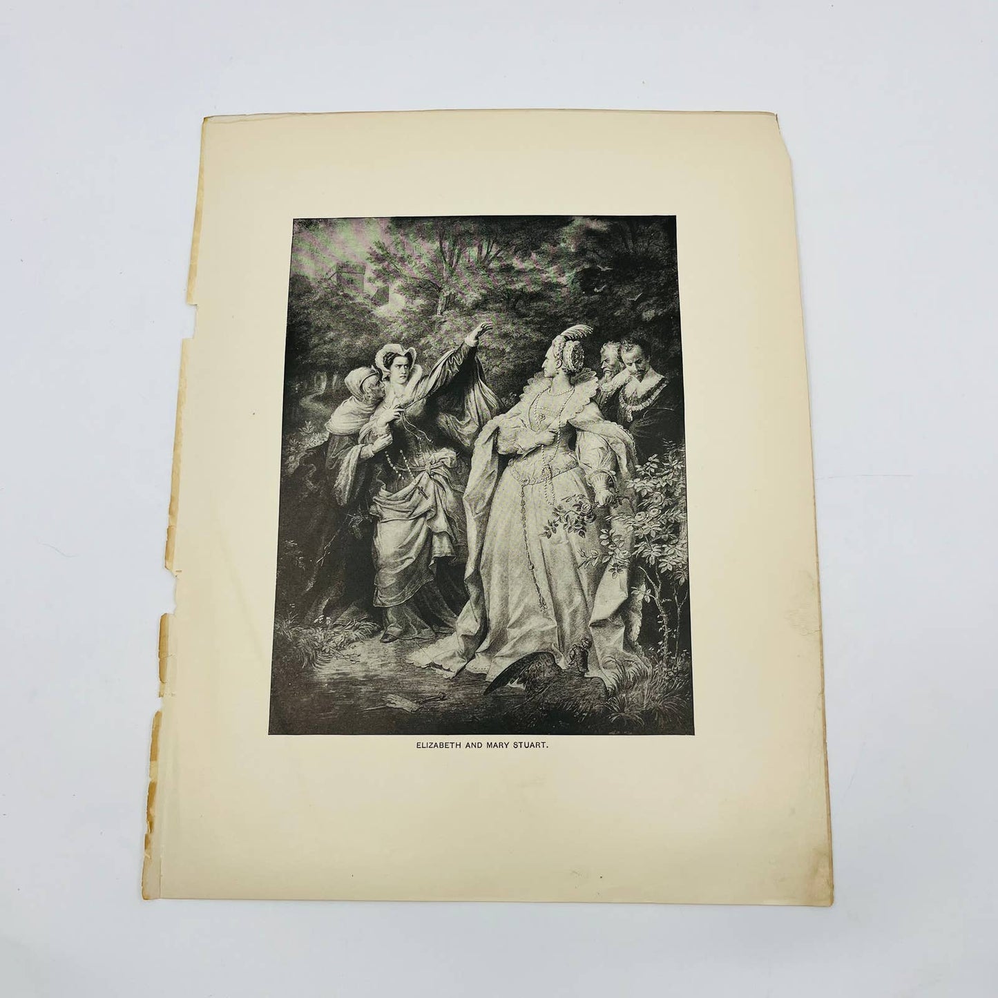 1880s Victorian Art Print Engraving Schiller ELIZABETH & MARY STUART W Kaulbach